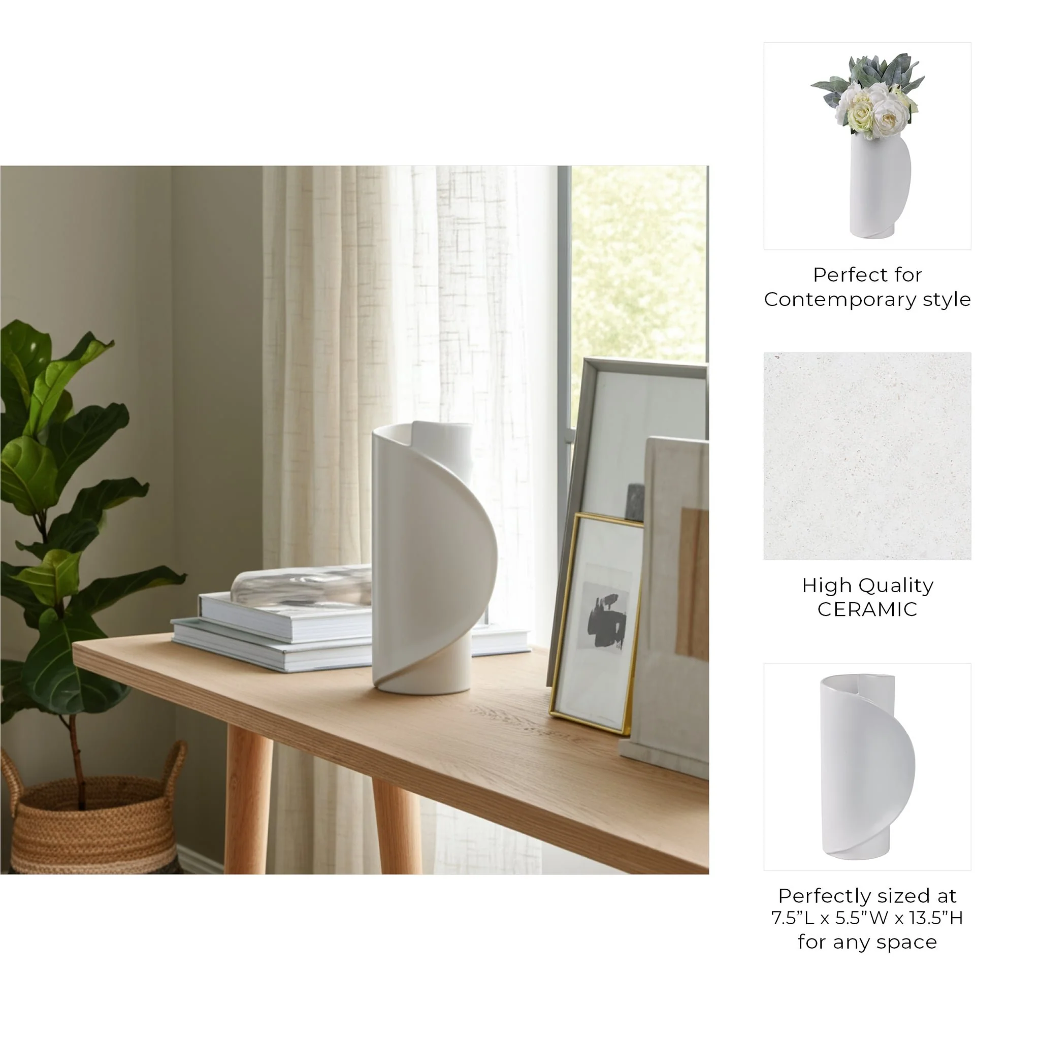 14x7" Wrap Around Vase, White - Image 9