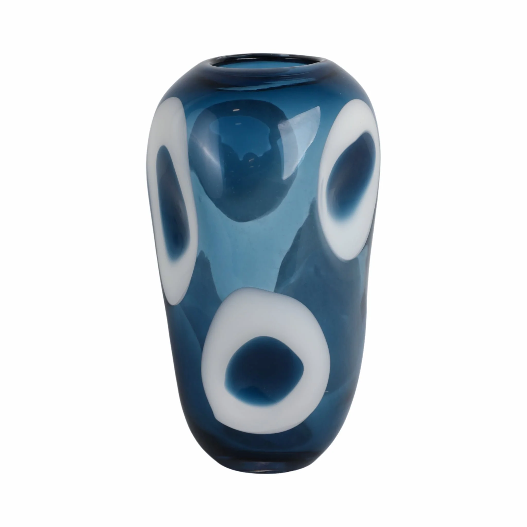 14x8" Curvy Polka Dot Glass Vase, Blue/white - Image 4