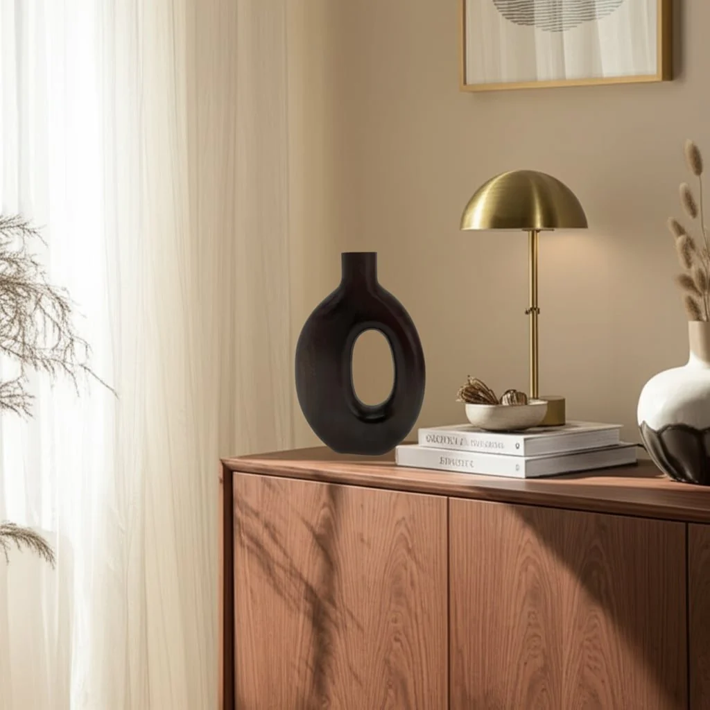 14x9" Cut-out Wood Vase, Dark Brown - Image 11