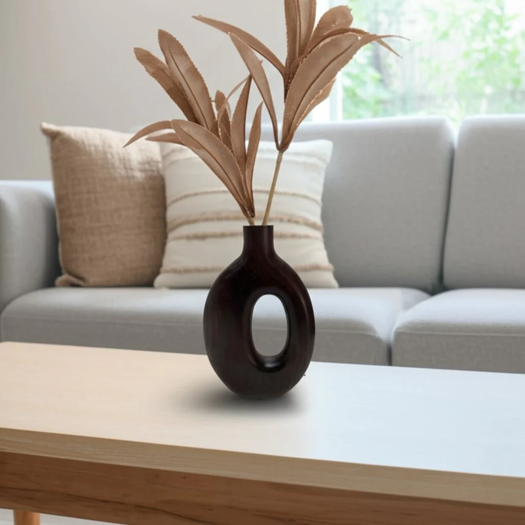 14x9" Cut-out Wood Vase, Dark Brown - Image 13