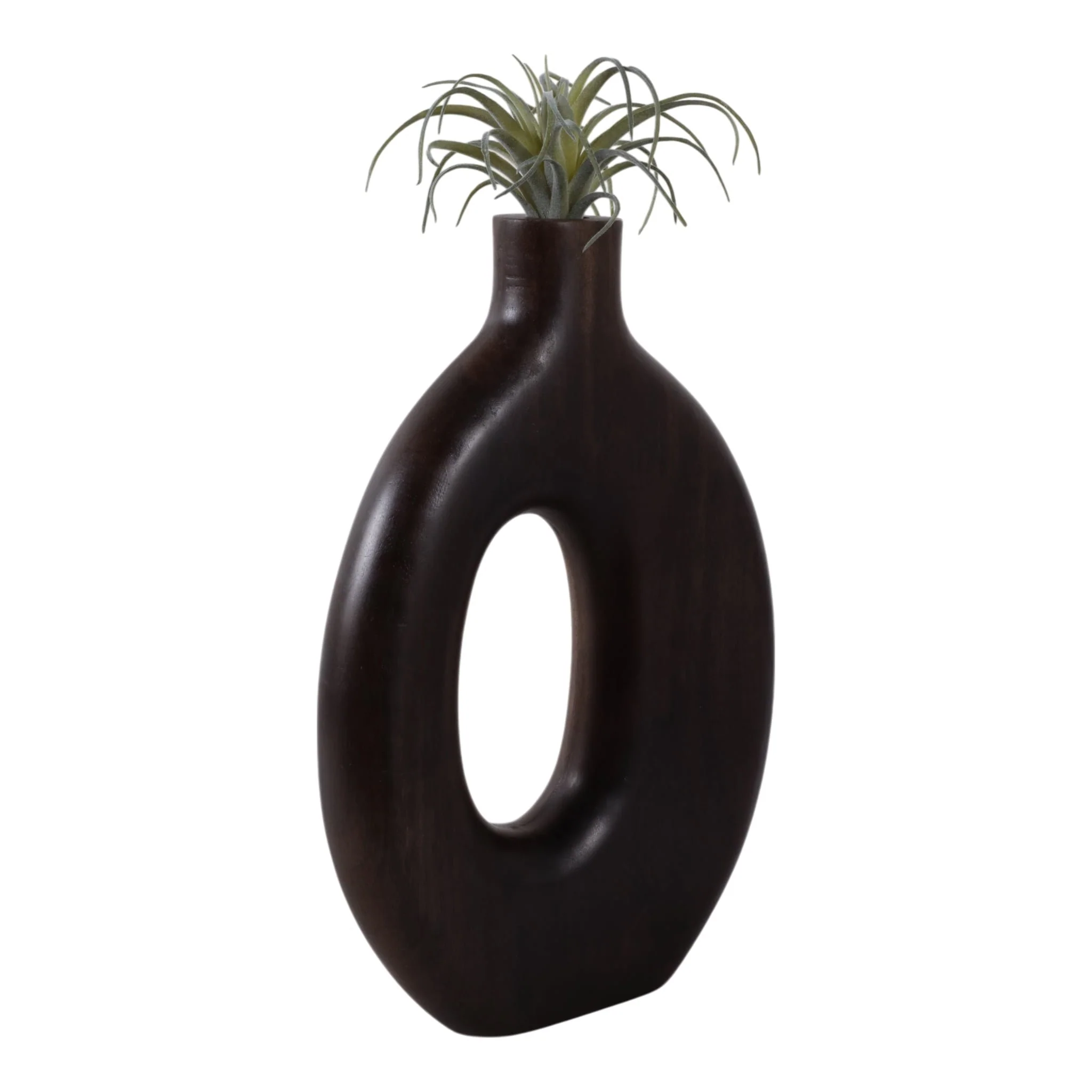 14x9" Cut-out Wood Vase, Dark Brown - Image 2