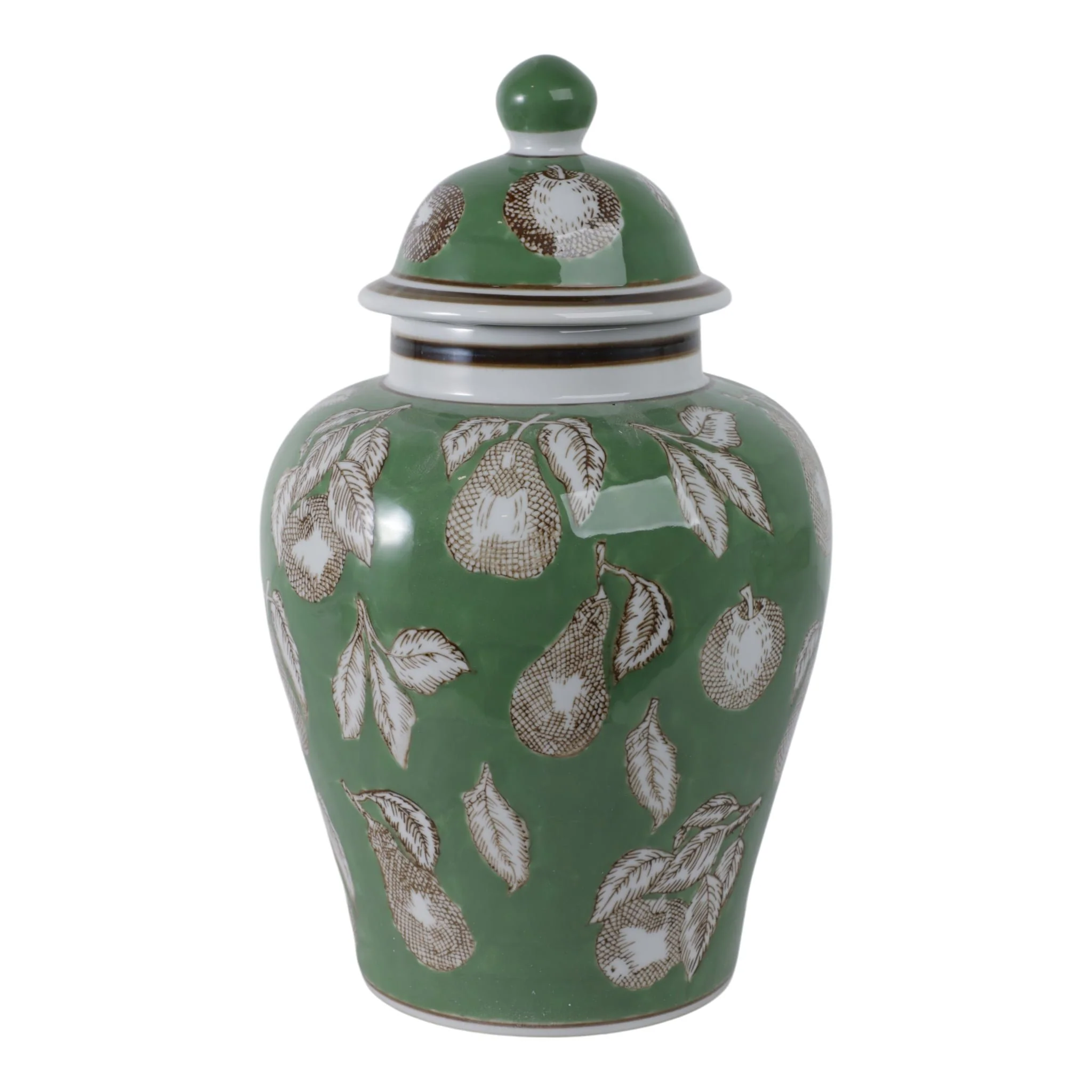14x9" Pears & Twigs Temple Jar, Green/brown - Image 4