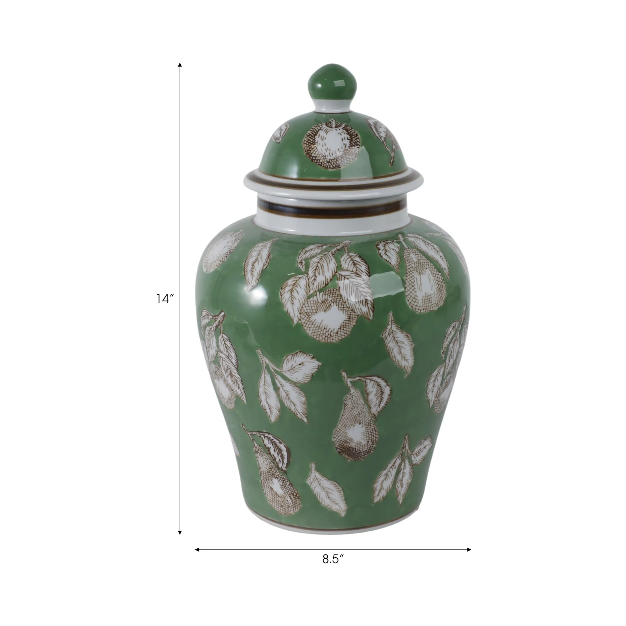 14x9" Pears & Twigs Temple Jar, Green/brown - Image 8