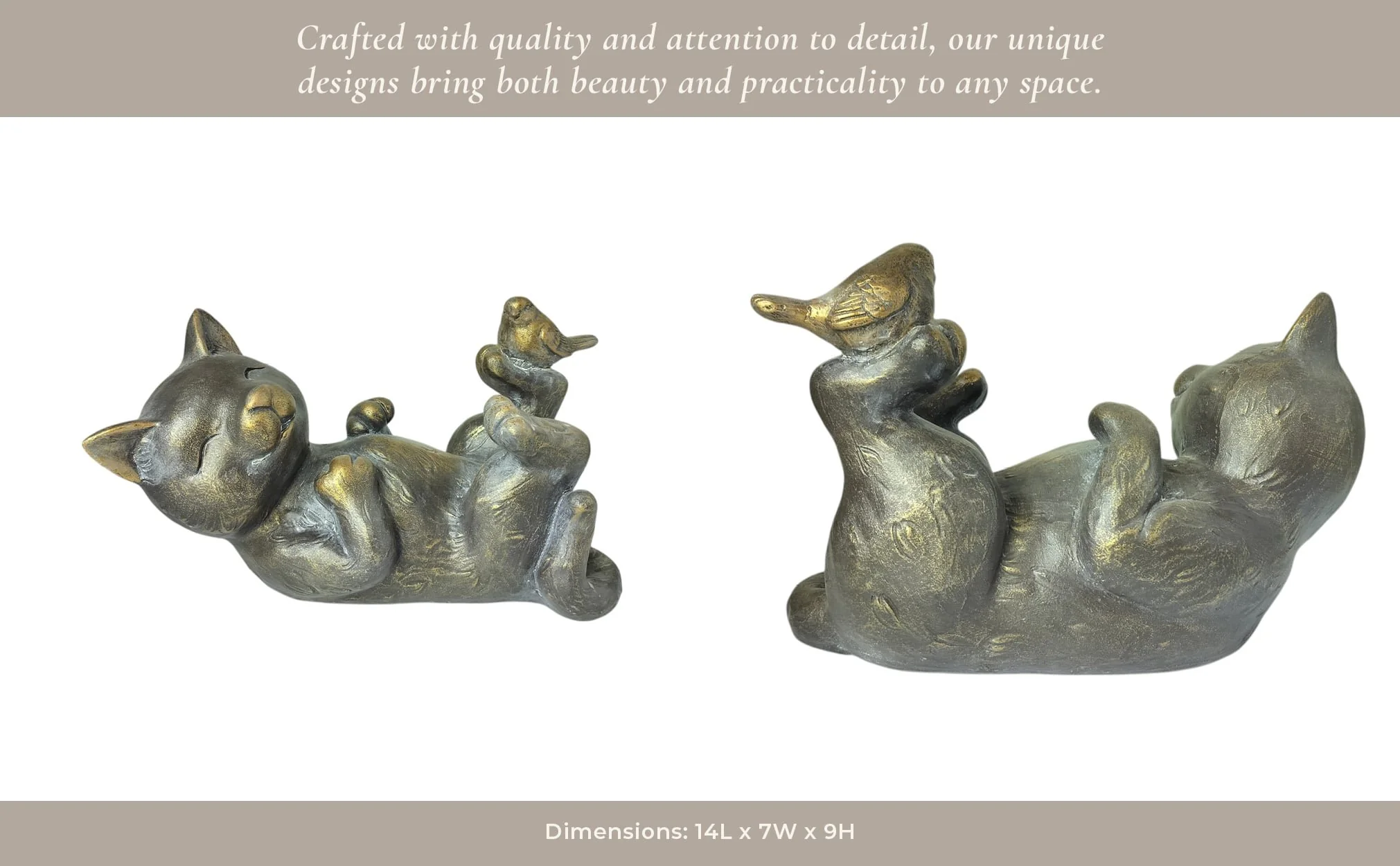 14x9" Playful Kitty With Bird, Bronze - Image 11