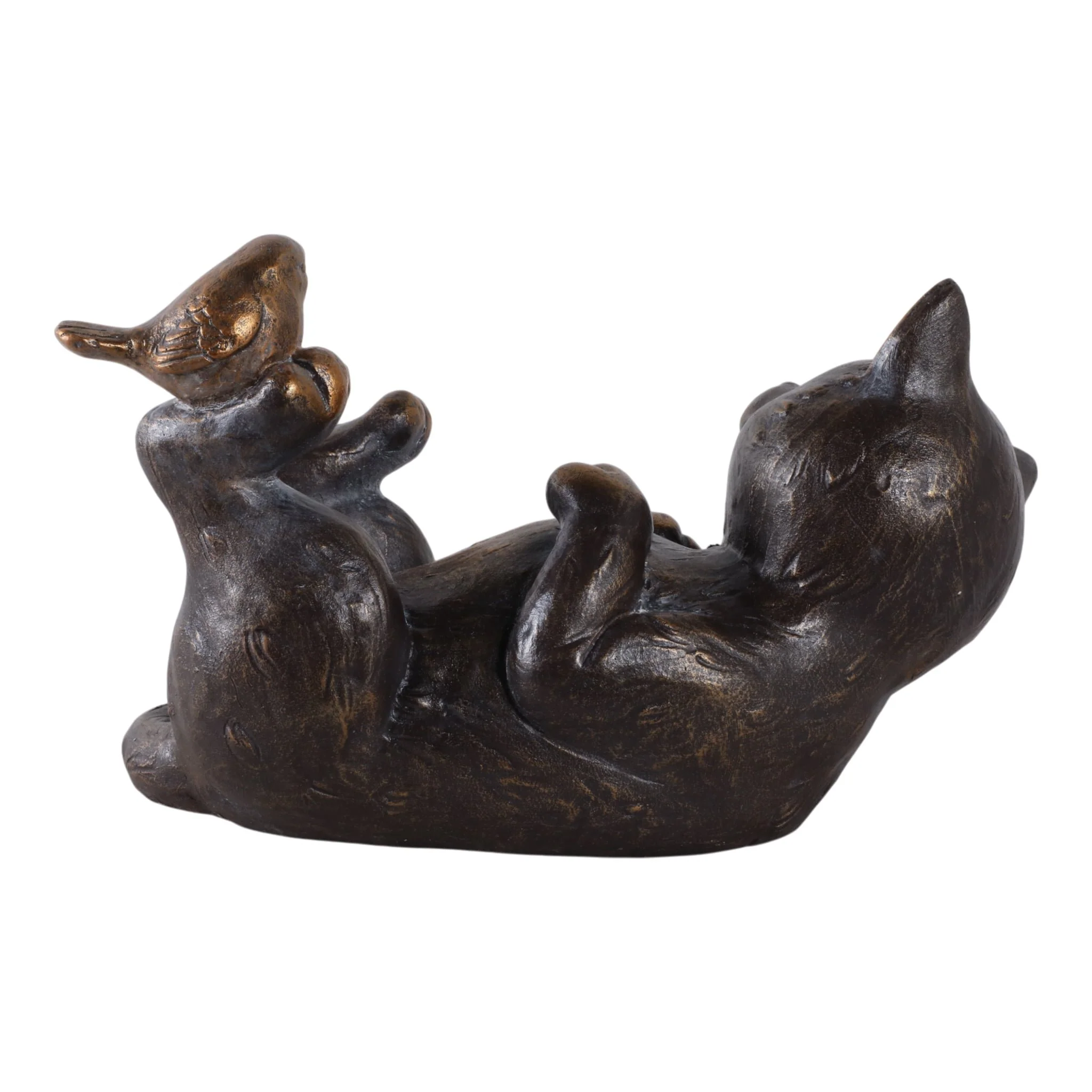 14x9" Playful Kitty With Bird, Bronze - Image 4