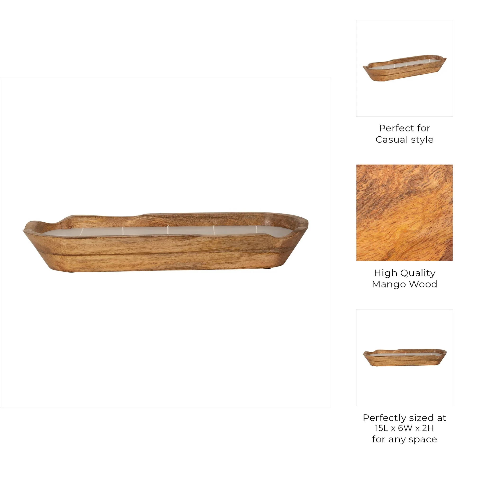 15" 17 Oz Vanilla Oval Wood Bowl Candle, Natural - Image 8