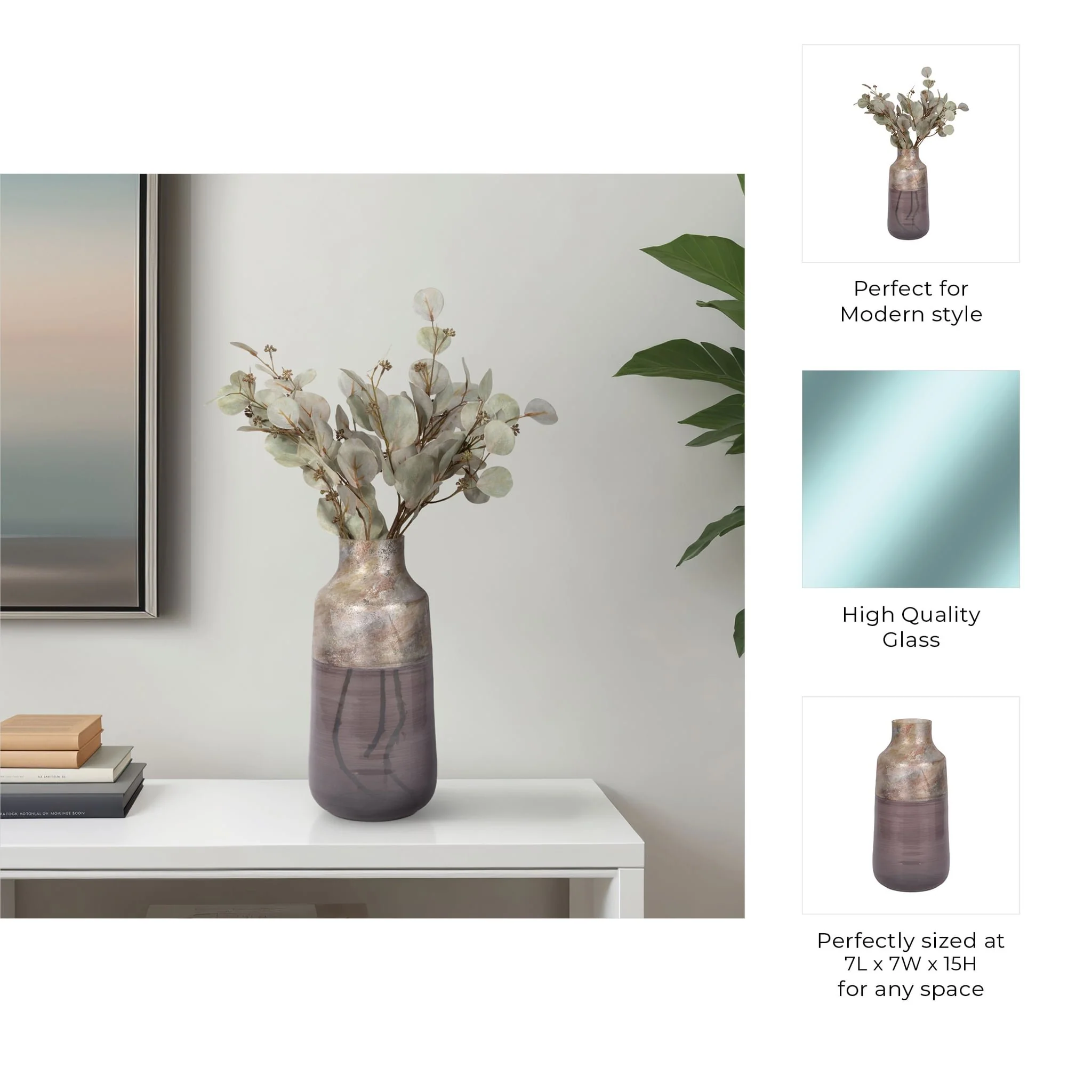 15" 2-tone Glass Vase, Grey Multi - Image 9