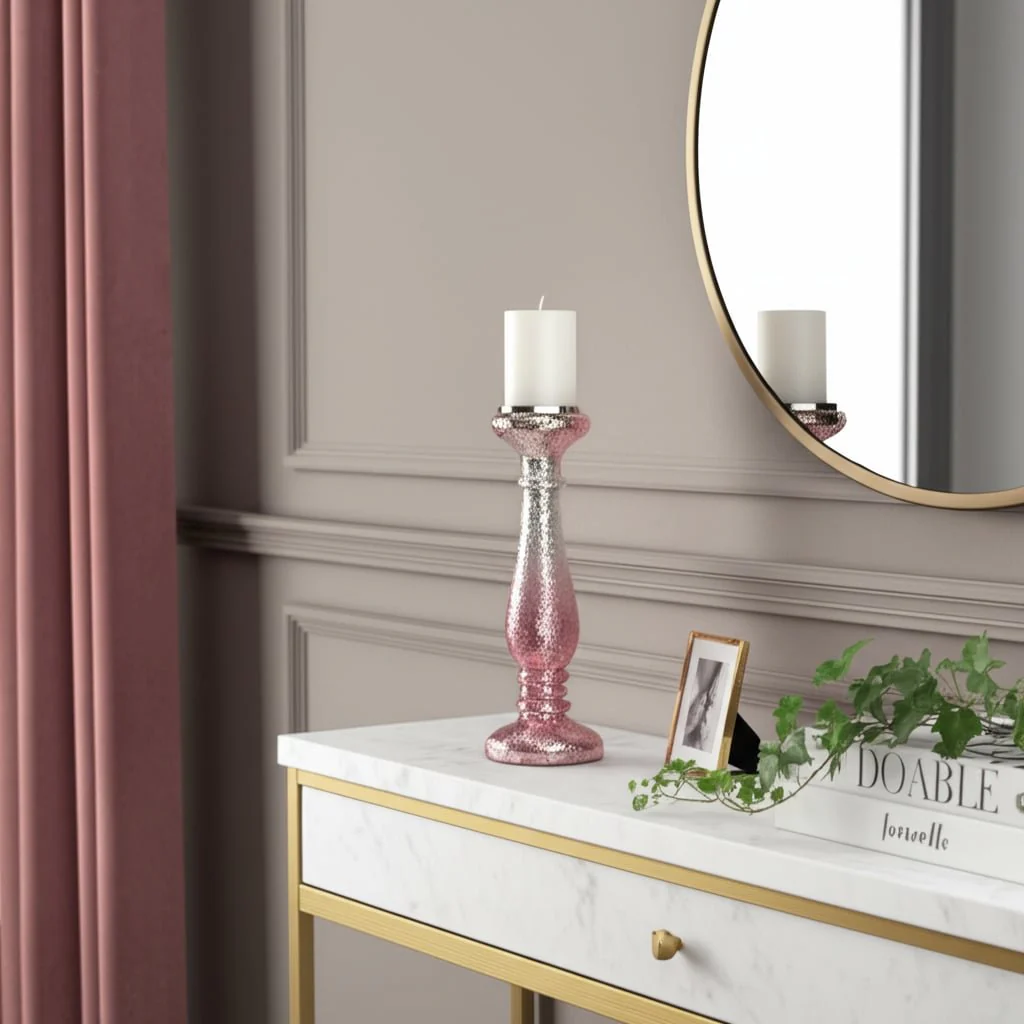 15" Blush Crackled Candle Holder - Image 11
