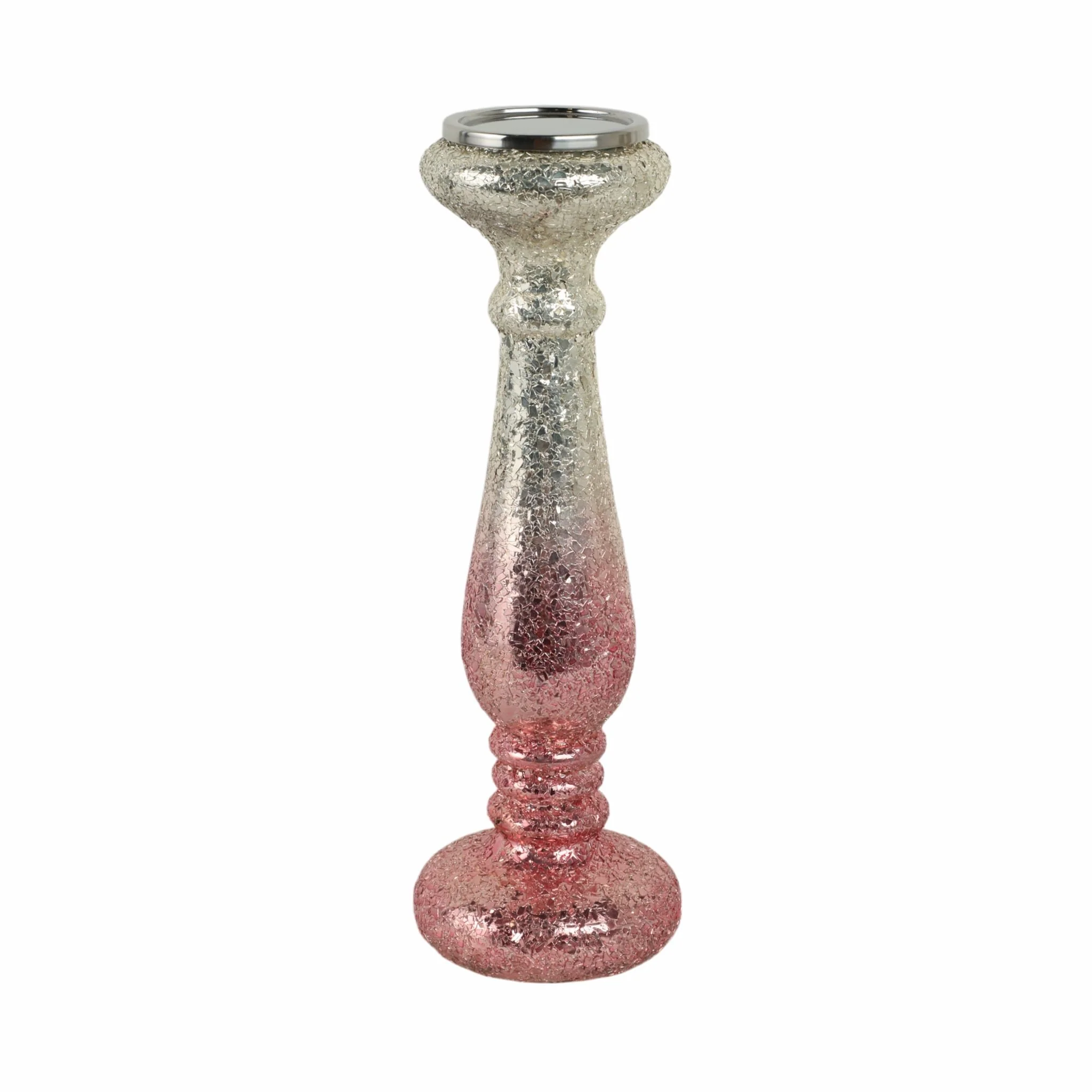 15" Blush Crackled Candle Holder - Image 4
