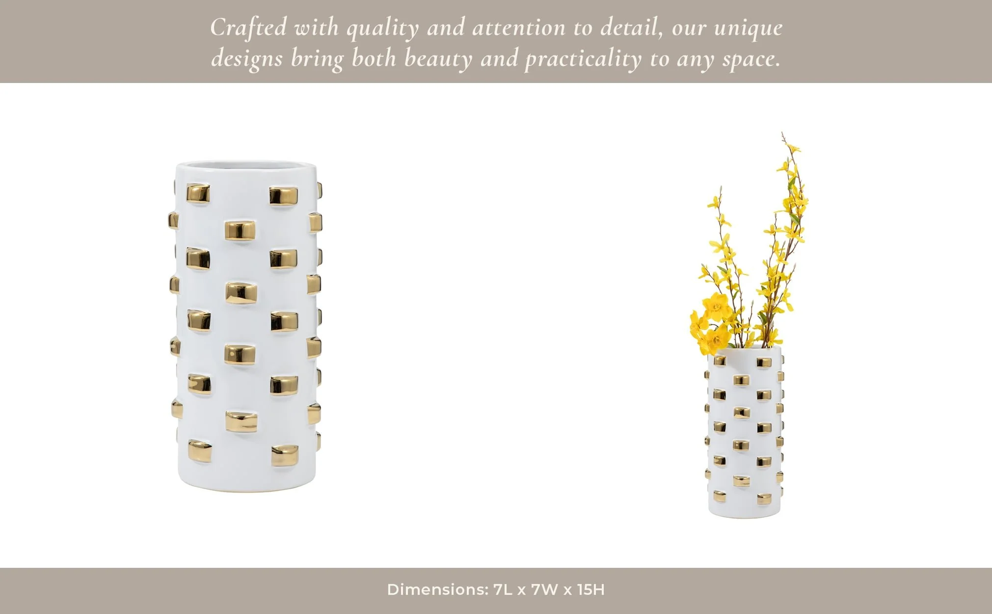 15" Cylinder Vase, White/gold - Image 13