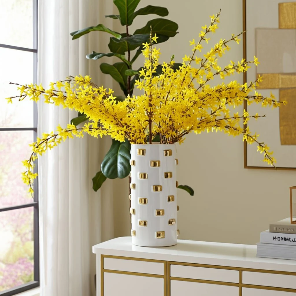 15" Cylinder Vase, White/gold - Image 9