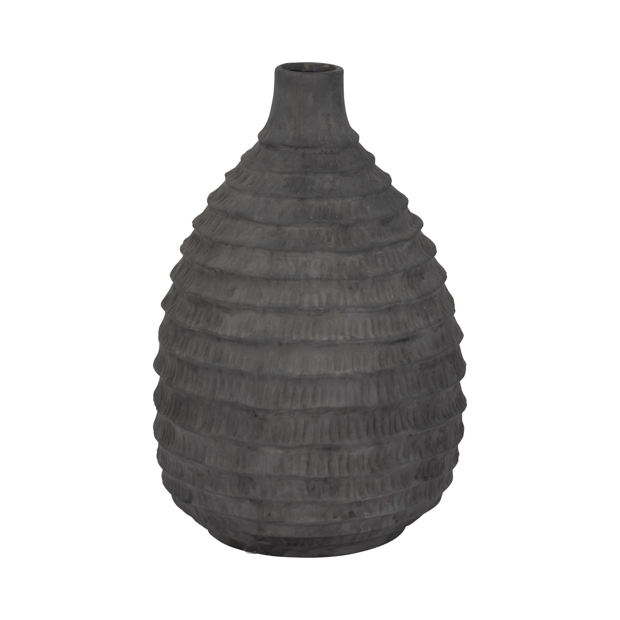 15" Faded Ribbed Bulbous Vase, Black - Image 3