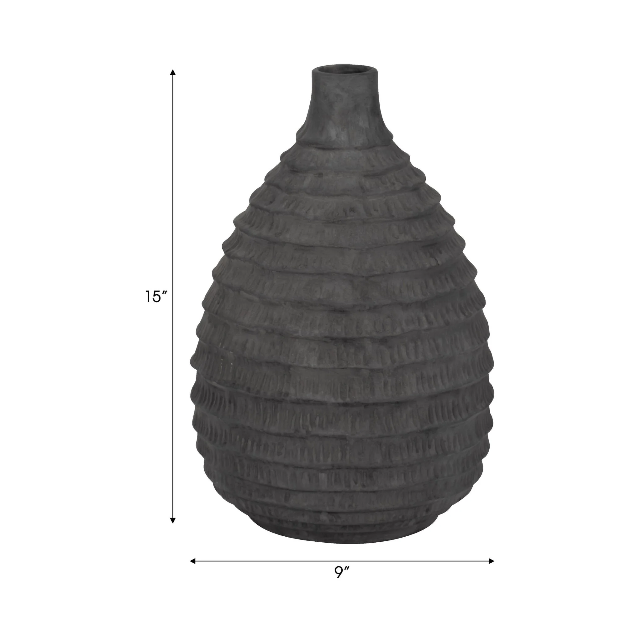 15" Faded Ribbed Bulbous Vase, Black - Image 7