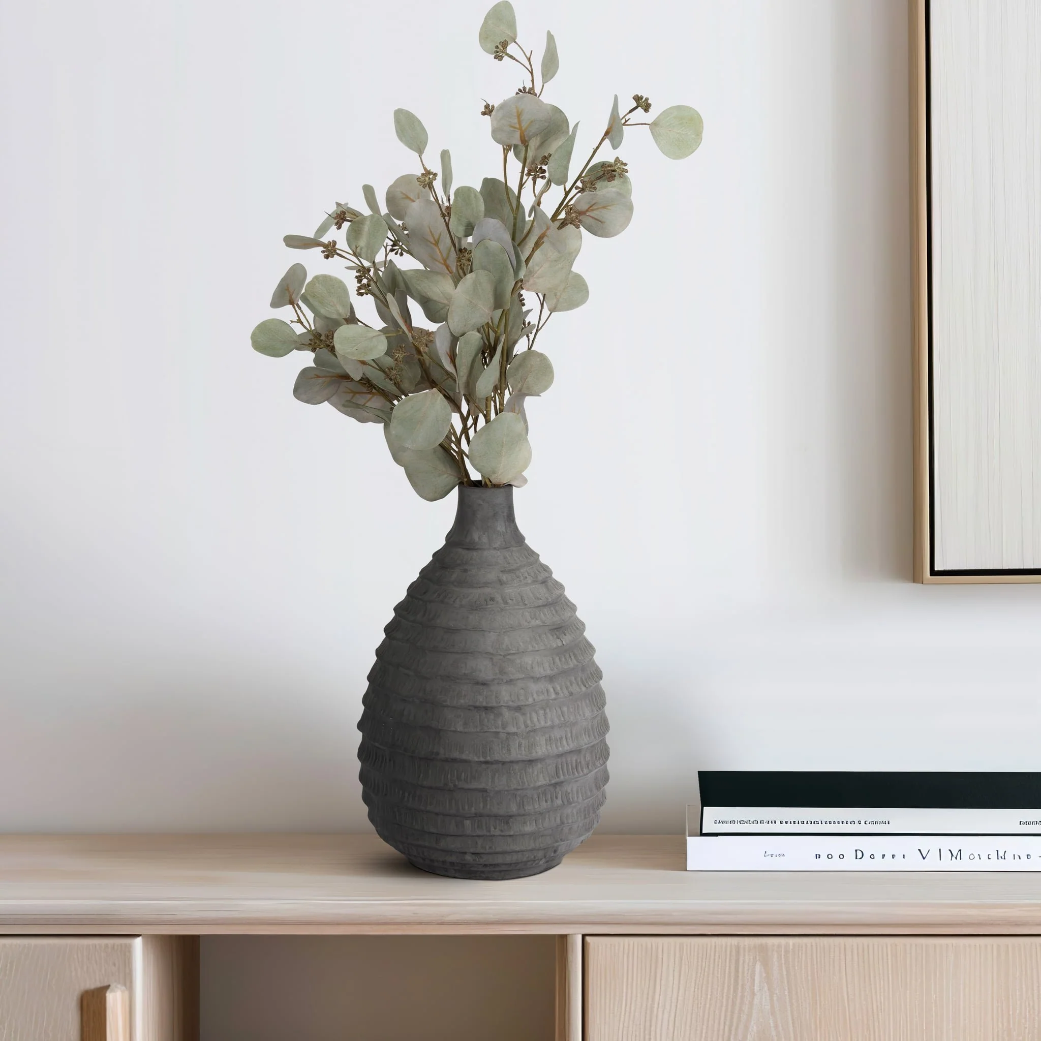15" Faded Ribbed Bulbous Vase, Black - Image 9