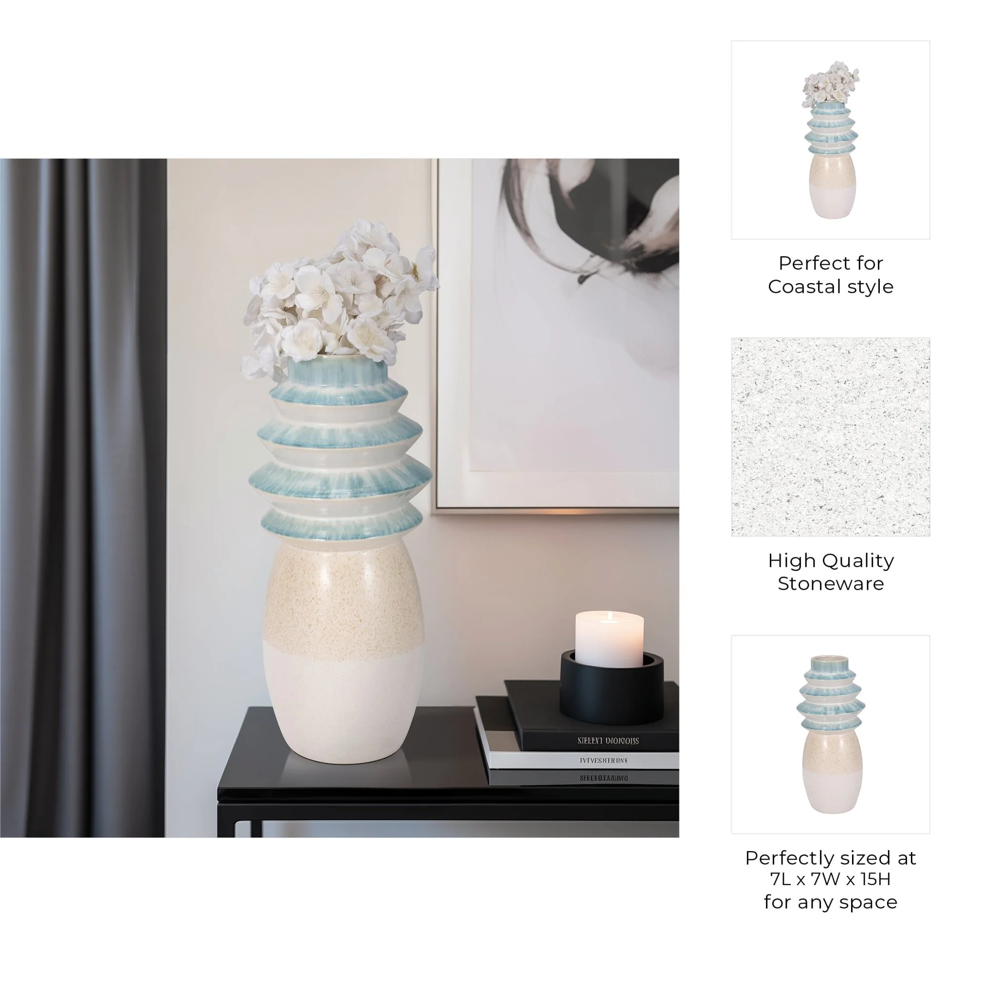 15" Fluted Top Vase Reactive Finish, Multi - Image 9