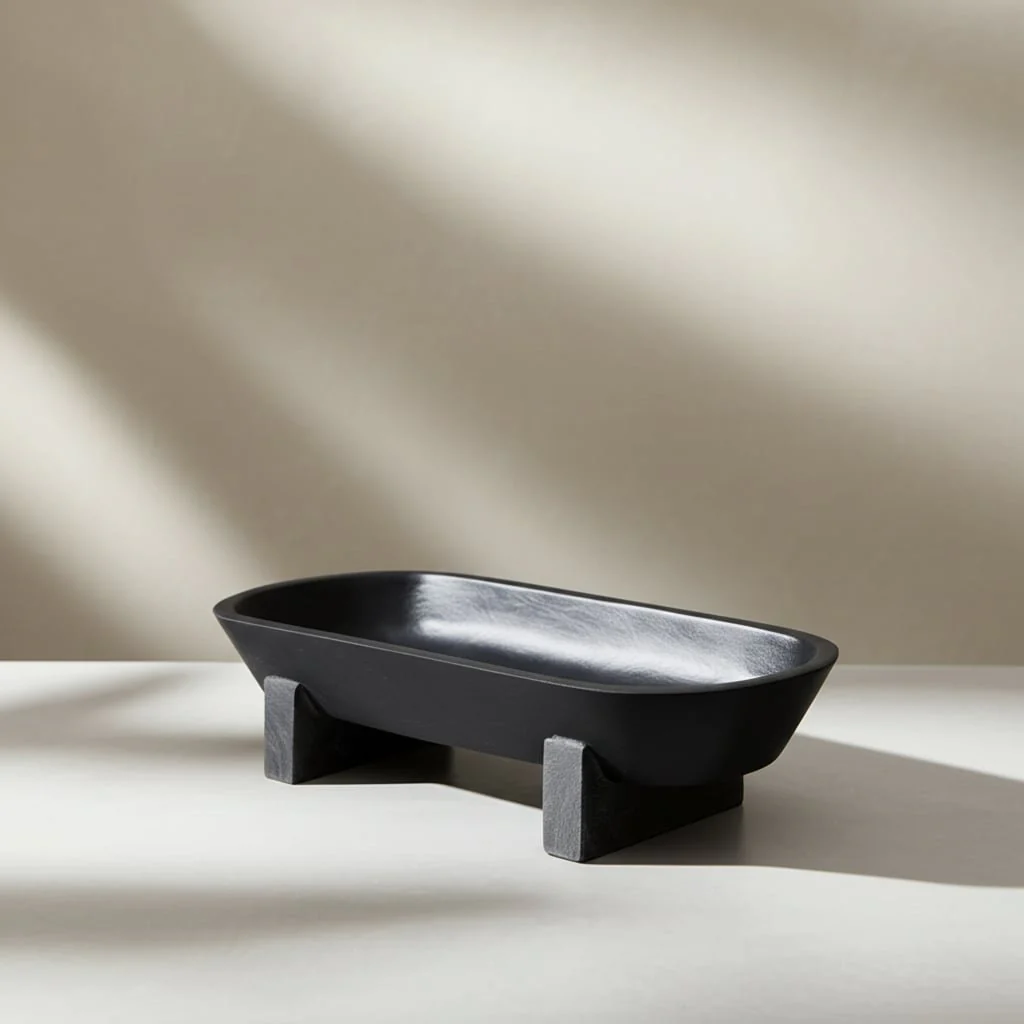 15" Footed Oval Bowl, Black - Image 9