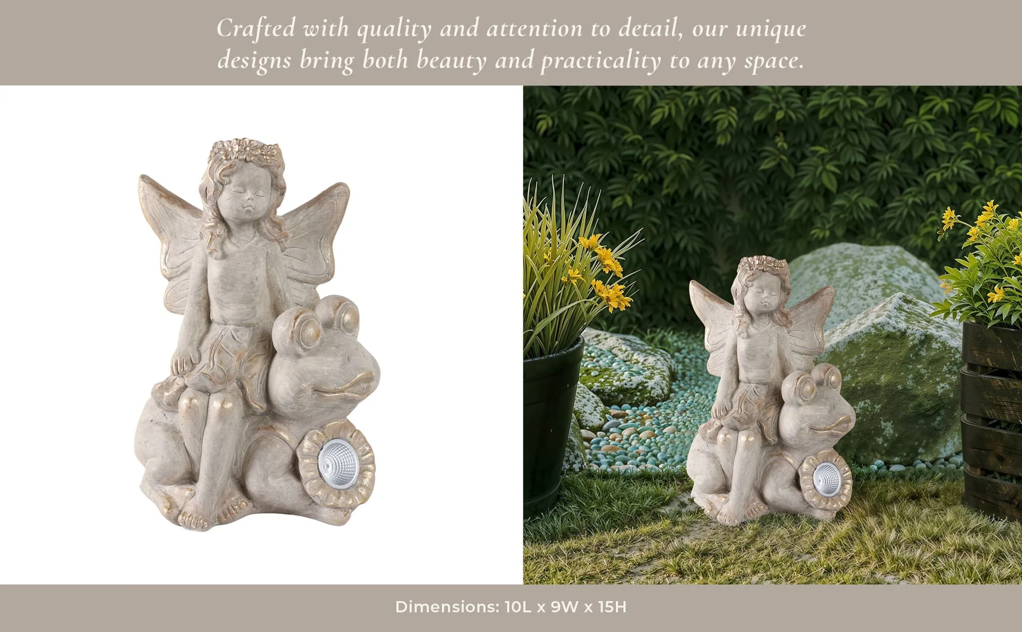 15" Garden Fairy On Solar Frog, Ivory - Image 11