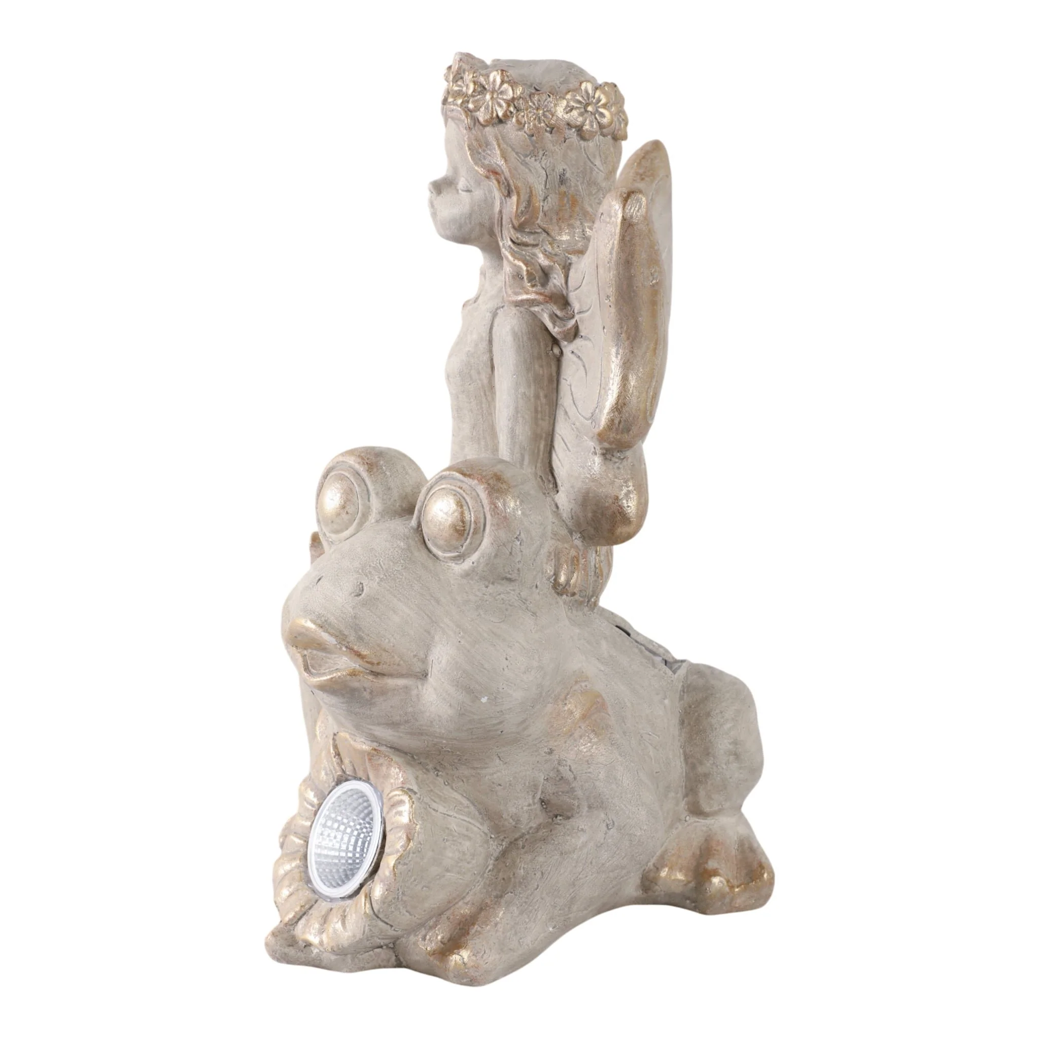 15" Garden Fairy On Solar Frog, Ivory - Image 3