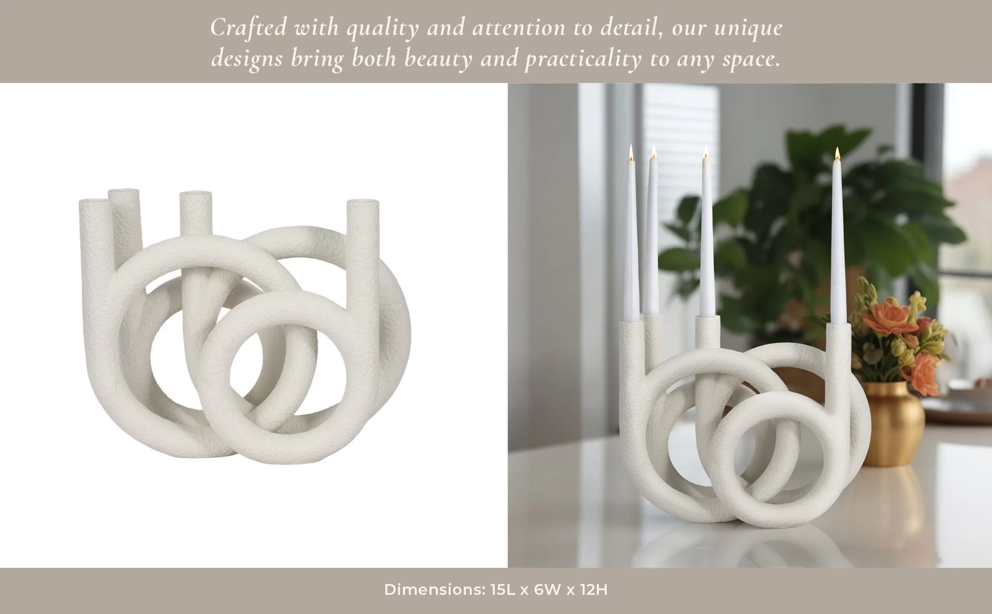15" Looped 4-taper Candleholder, White - Image 12