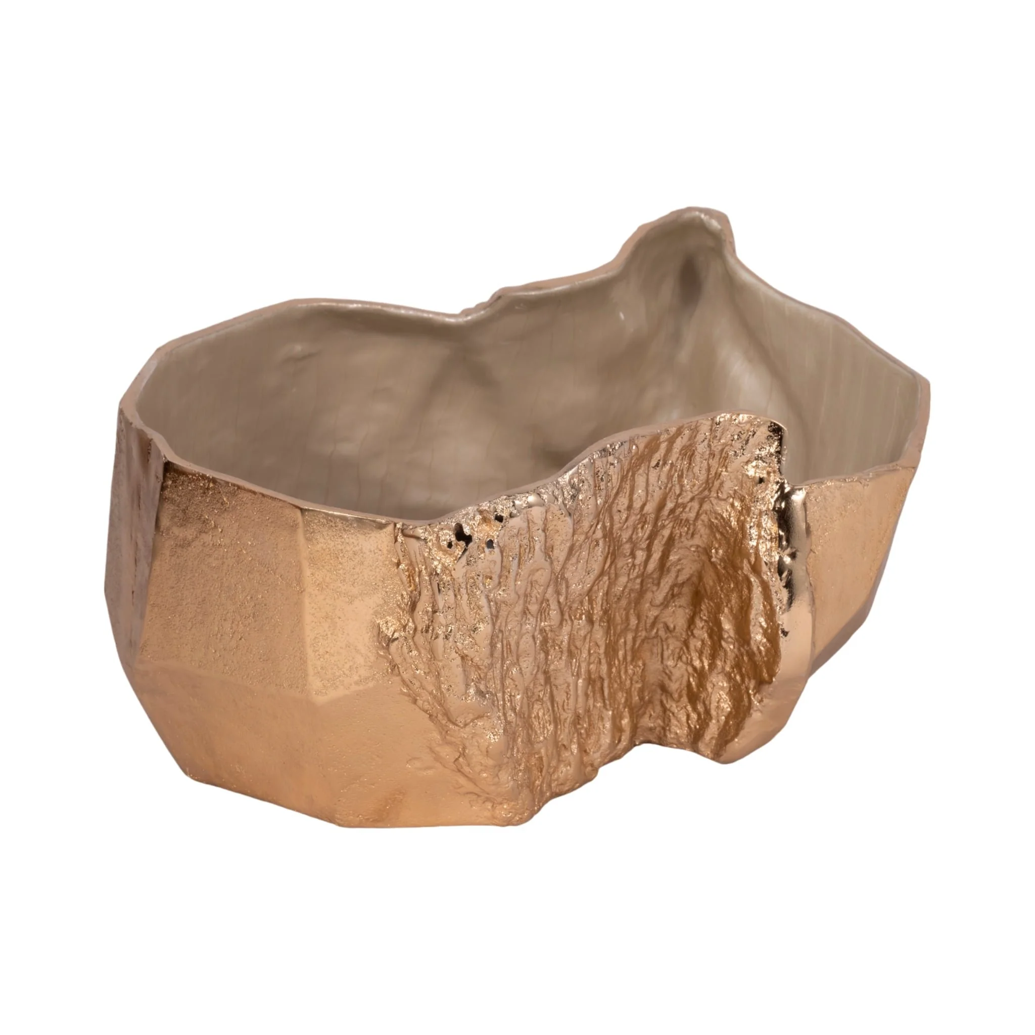 15" Metal Trunk Bowl With Color Inside, Gold/ivory - Image 3