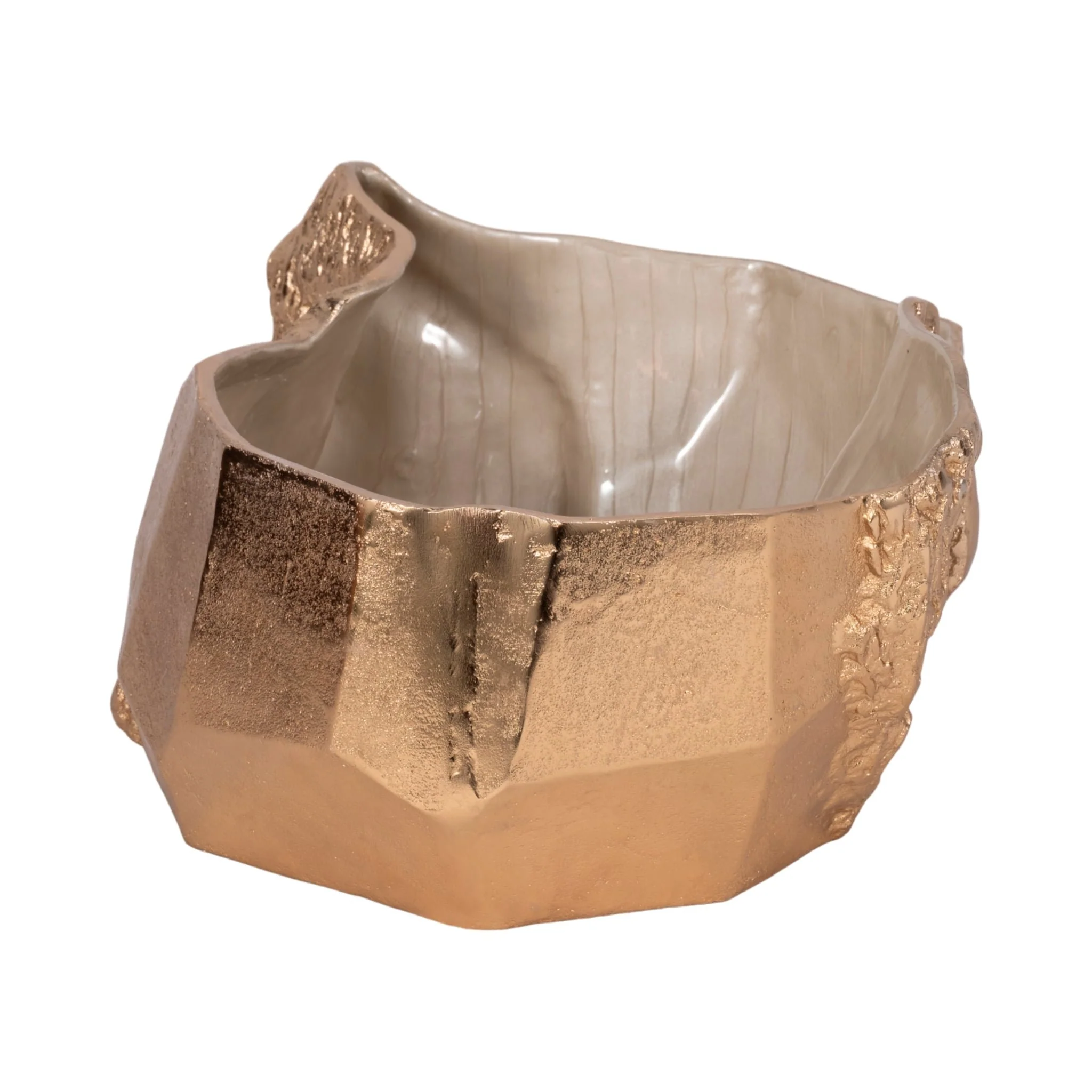15" Metal Trunk Bowl With Color Inside, Gold/ivory - Image 4