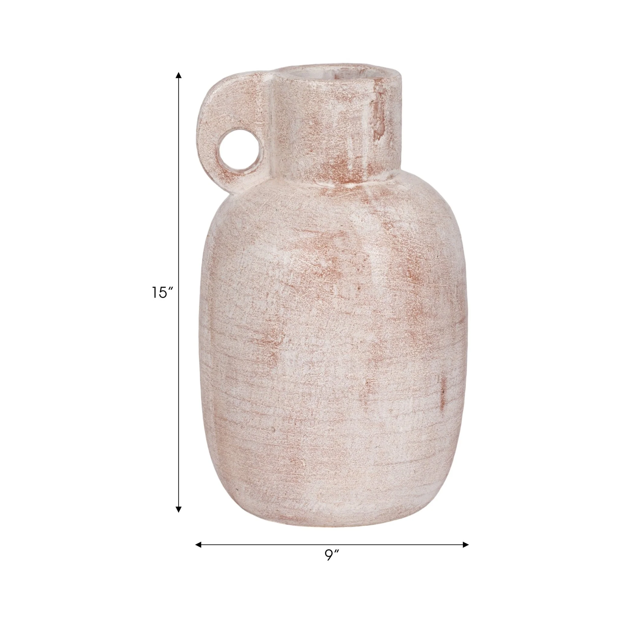 15" Modern Terracotta Jug Vase W/handle, Ivory - Image 2