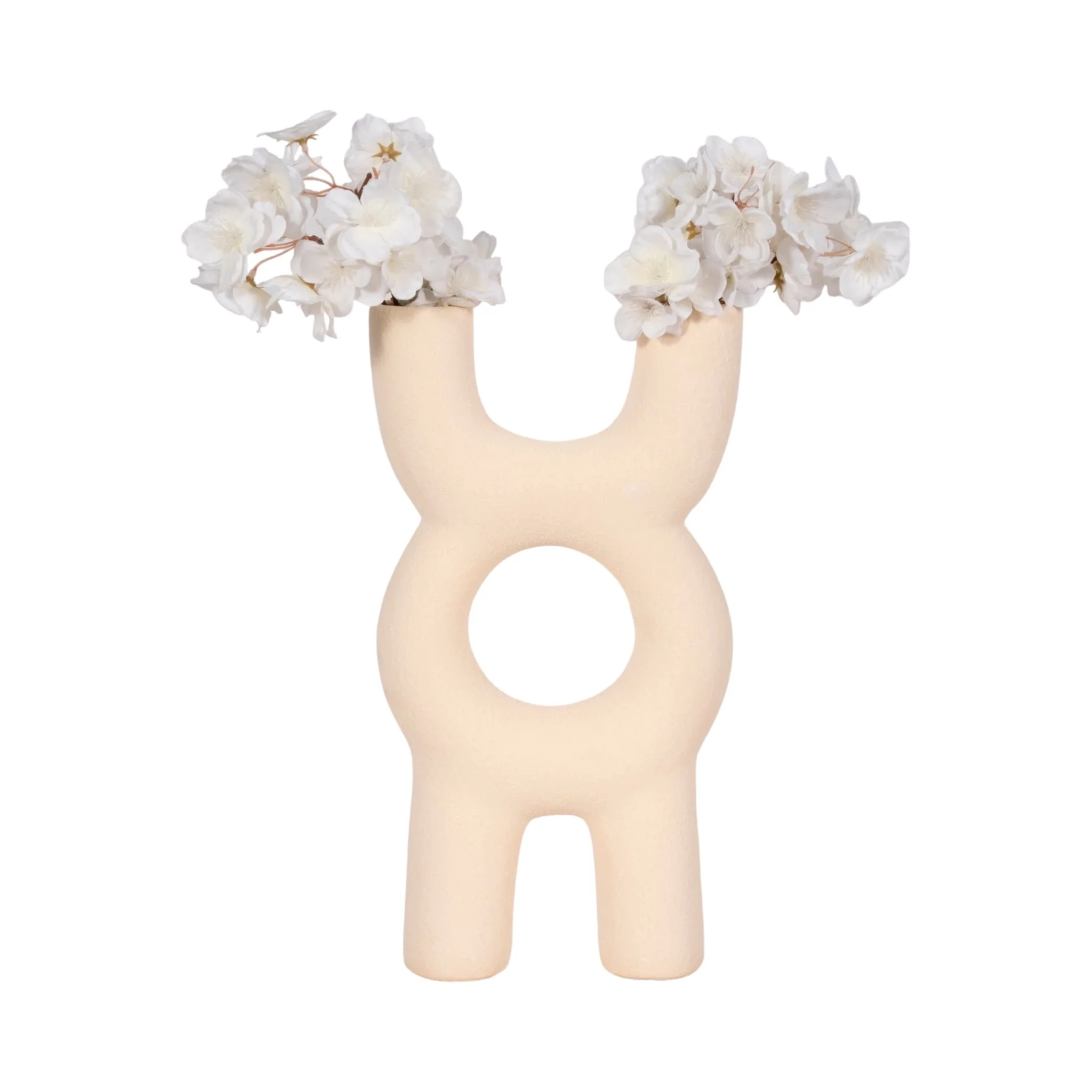 15" Open Cut-out Totem Object Sand Glaze, Ivory - Image 2