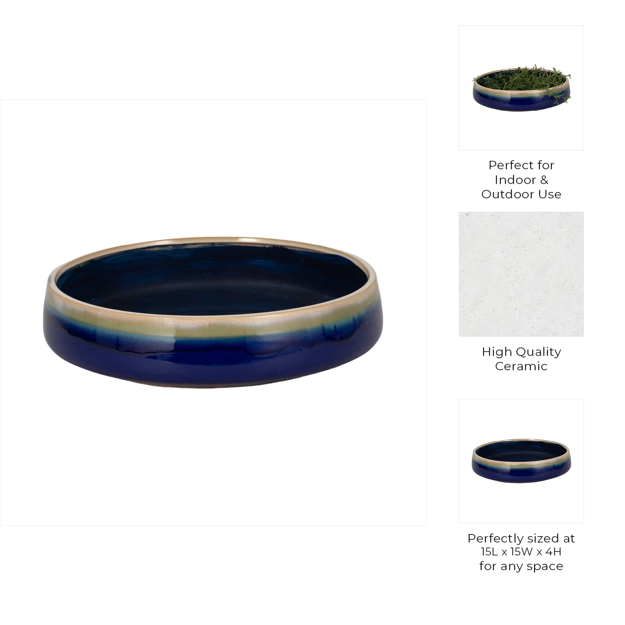15" Reactive Succulent Planter Bowl, Blue/white - Image 7