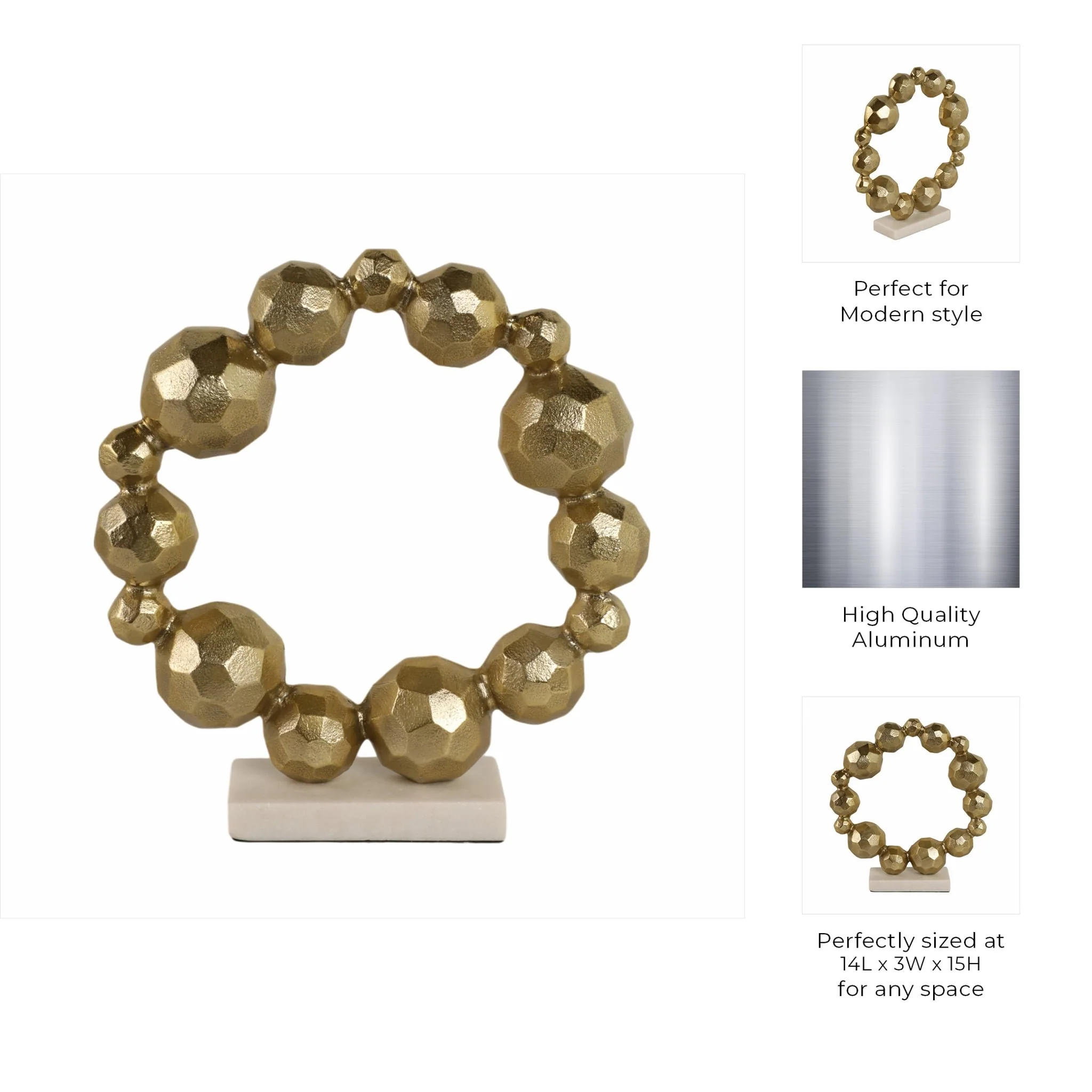 15" Ring Of Orbs On Marble Base, Gold/white - Image 9