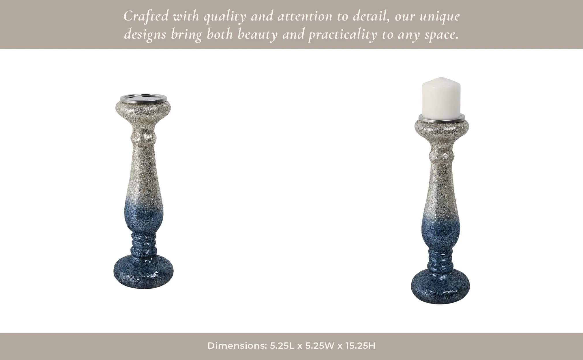 15" Silver Blue, Crackled Candle Holder - Image 13