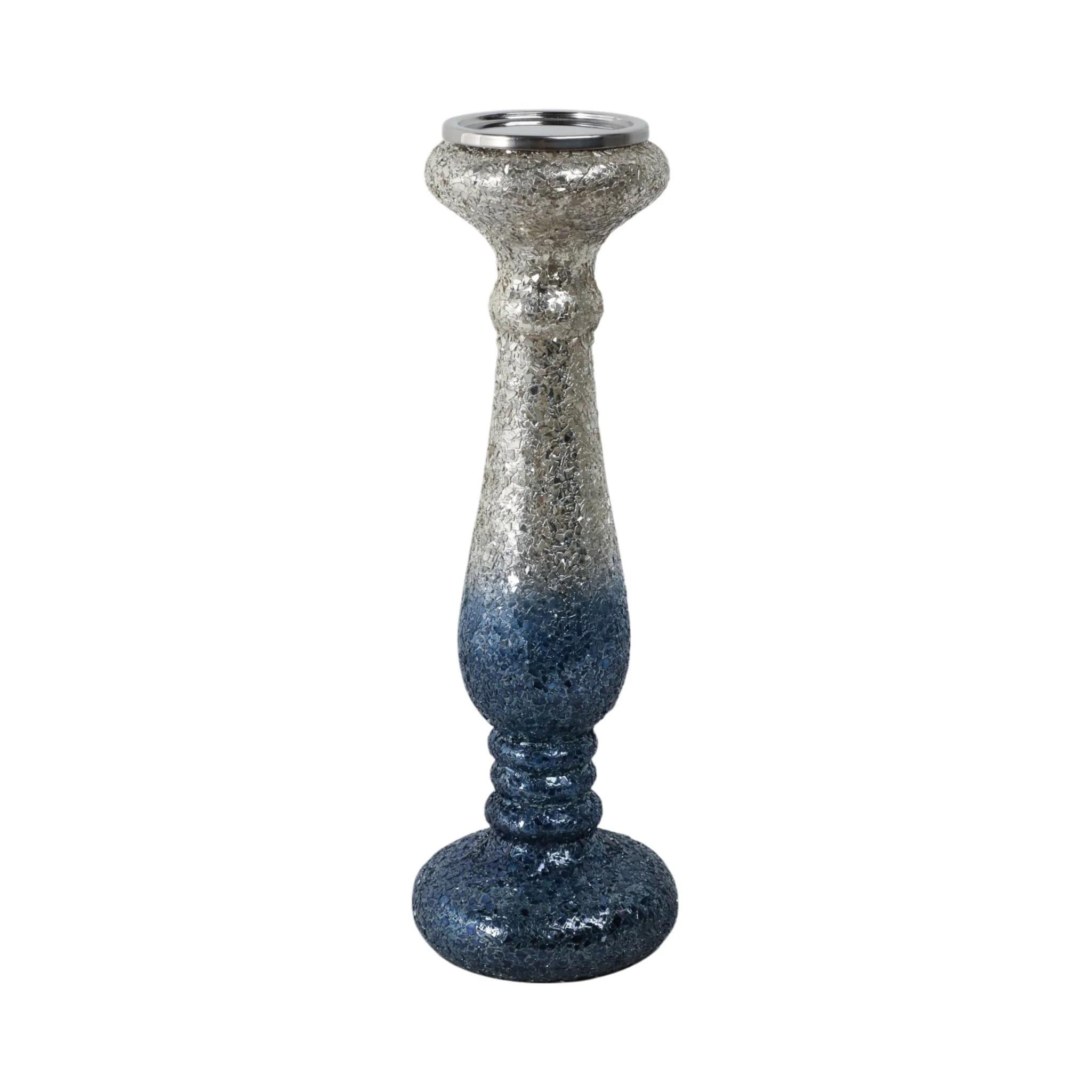 15" Silver Blue, Crackled Candle Holder - Image 3