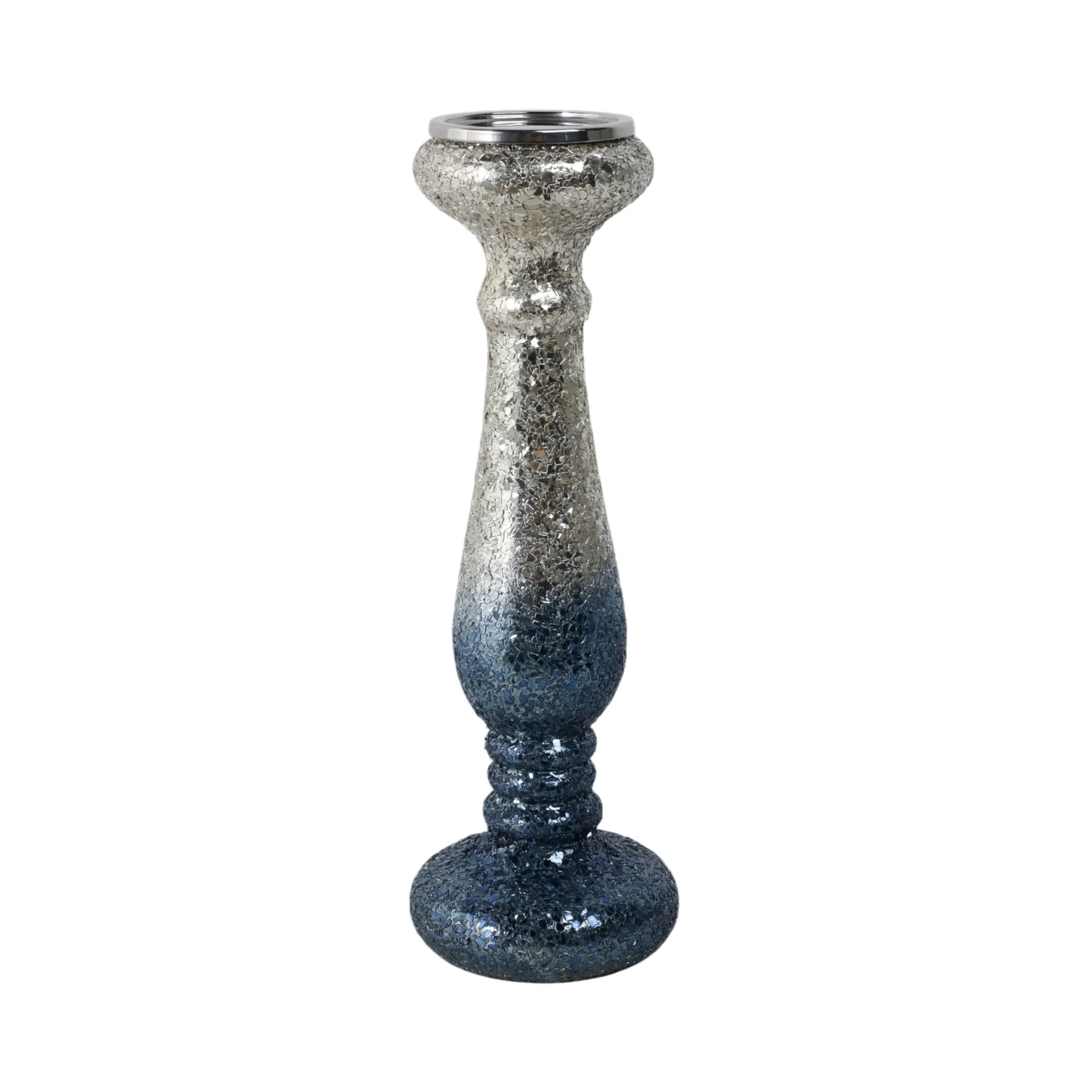 15" Silver Blue, Crackled Candle Holder - Image 4
