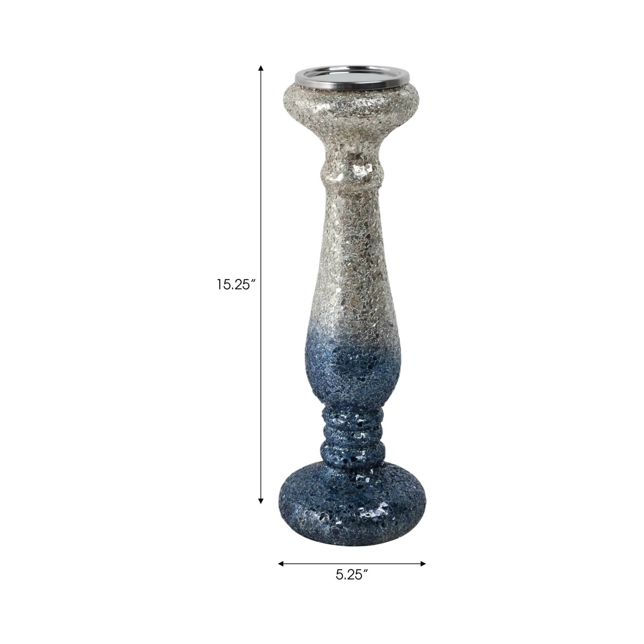 15" Silver Blue, Crackled Candle Holder - Image 8