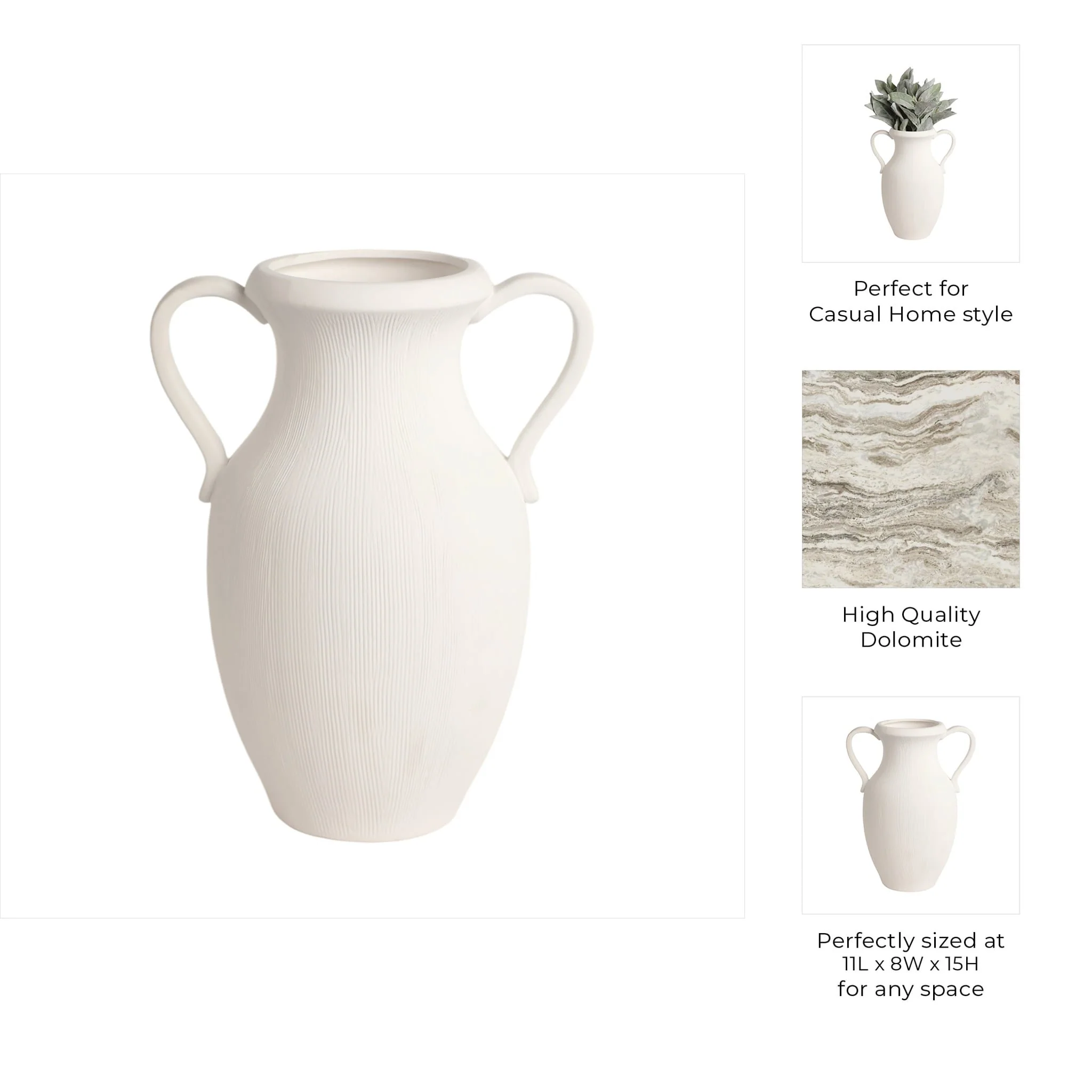 15" Weathered Jug With Handles, White - Image 10