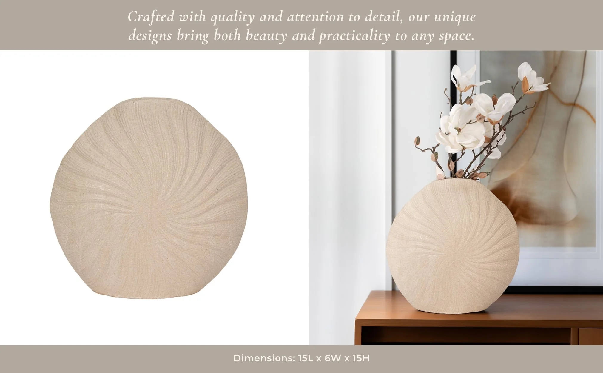 15" White Sand Shell Vase, White - Image 11