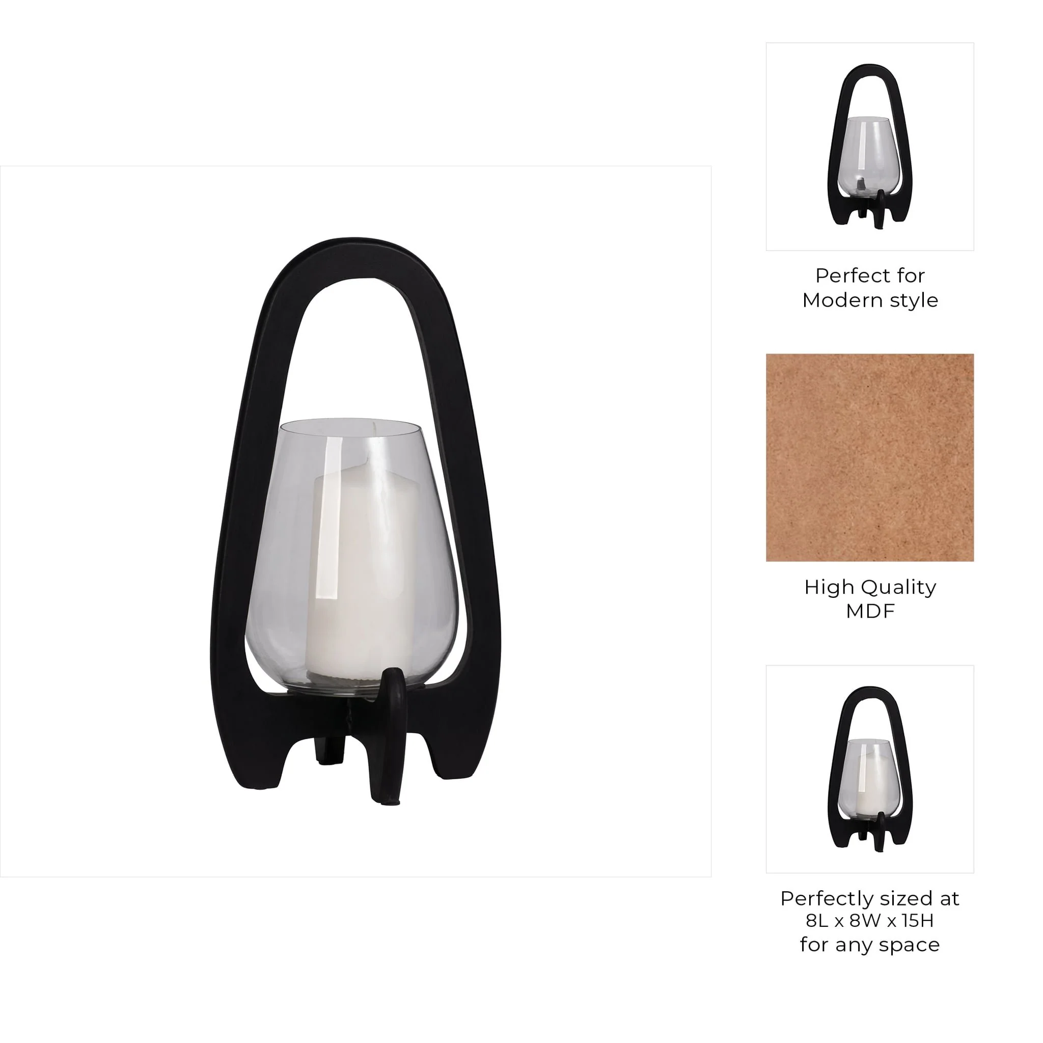 15"h Glass Lantern W/ Wood Handle, Black - Image 10