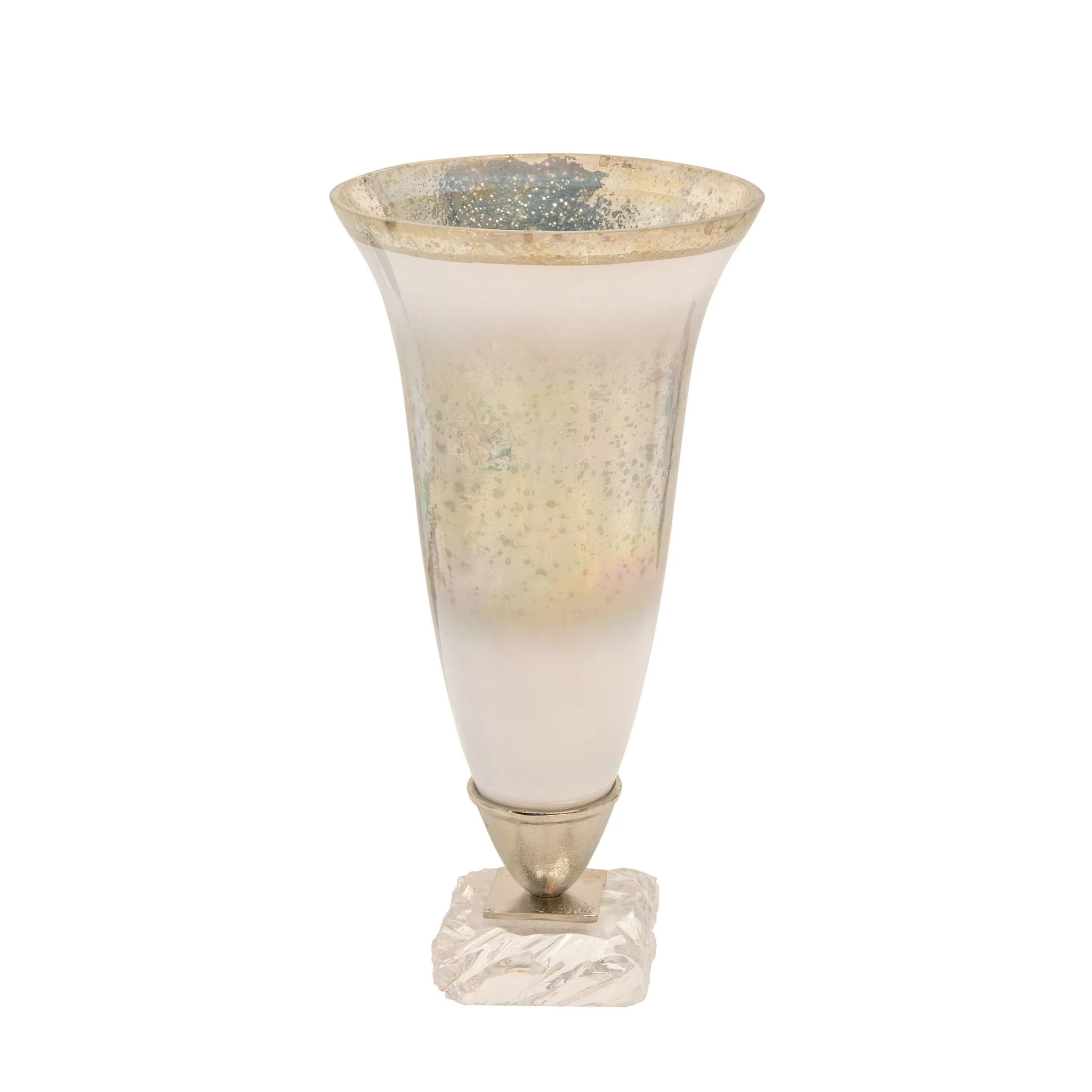 15"h Glass Vase W/ Acrylic Base, Silver - Image 2