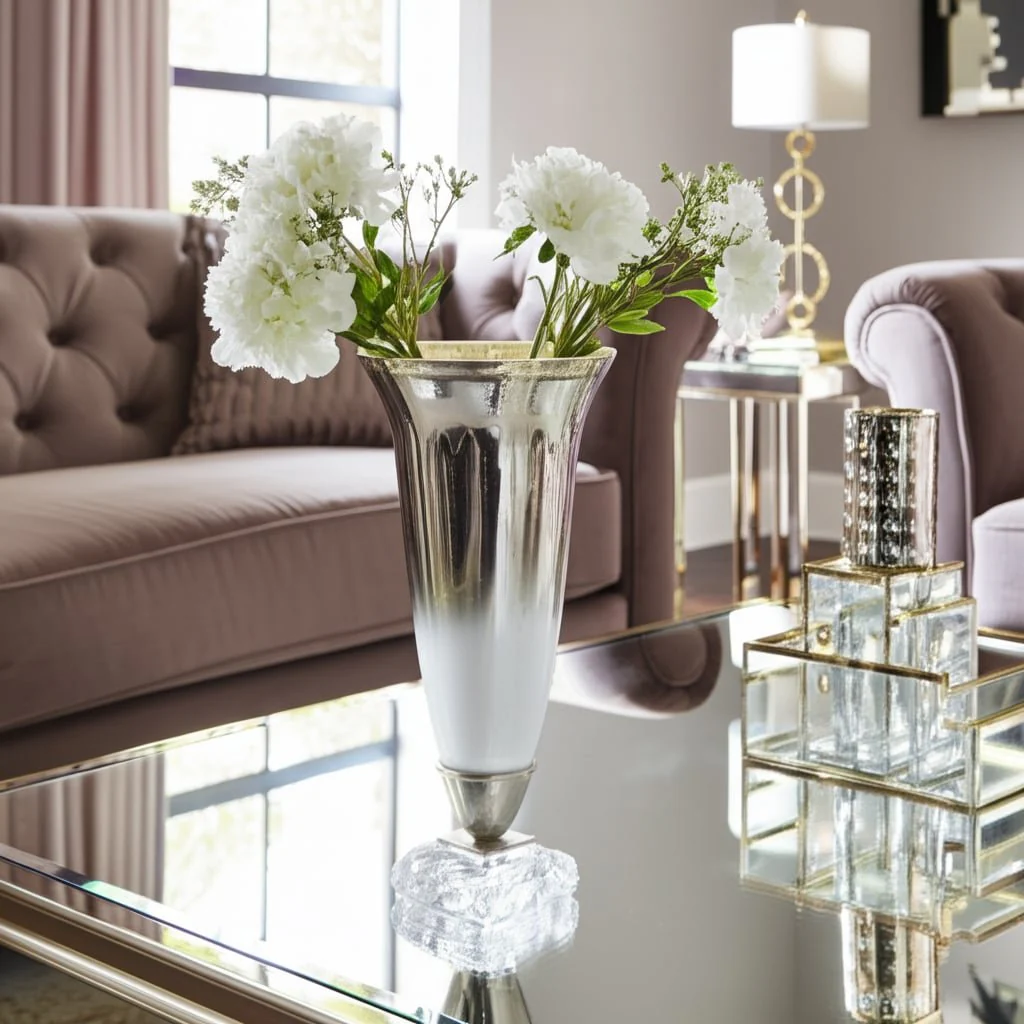 15"h Glass Vase W/ Acrylic Base, Silver - Image 7