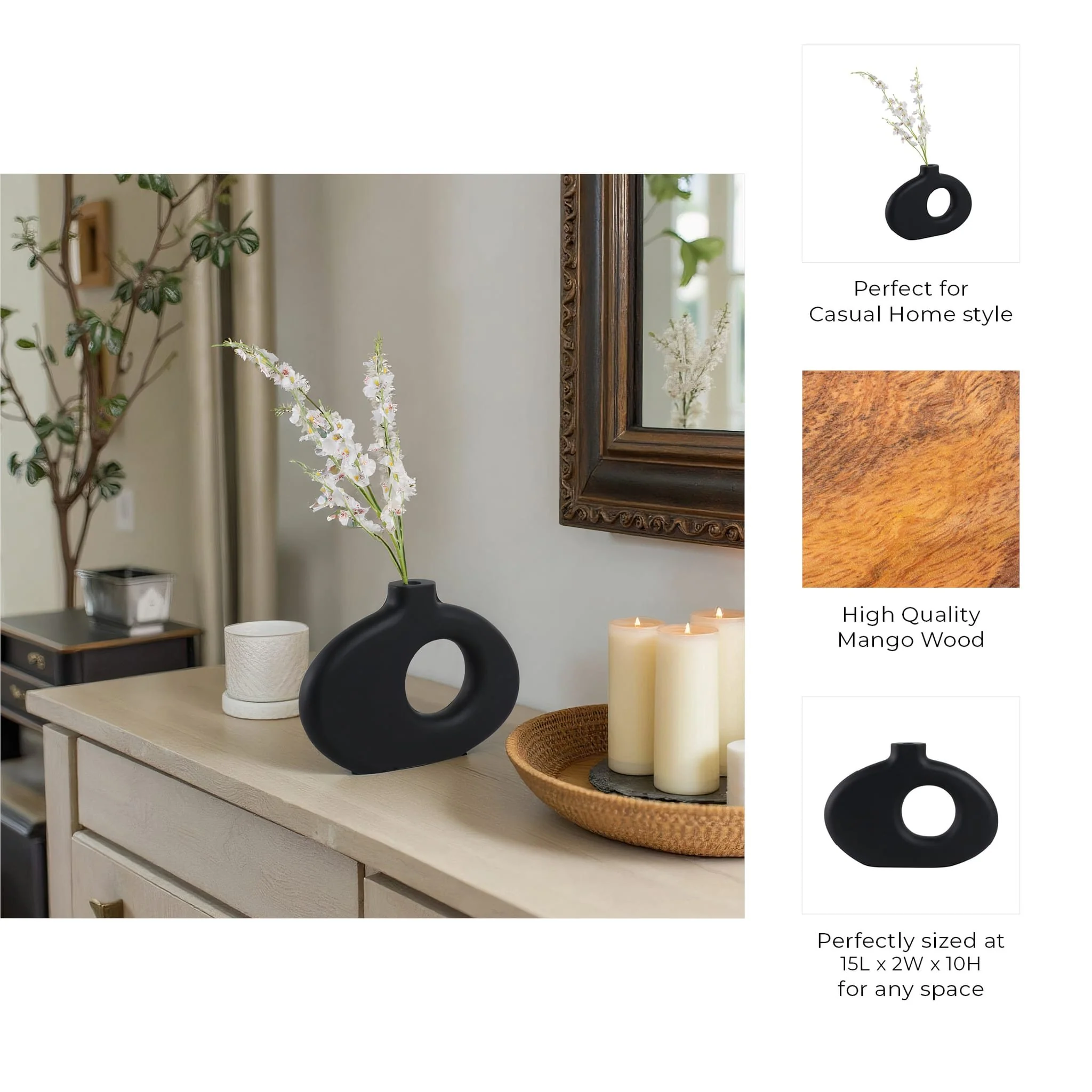 15x10" Cut-out Wood Vase, Black - Image 10