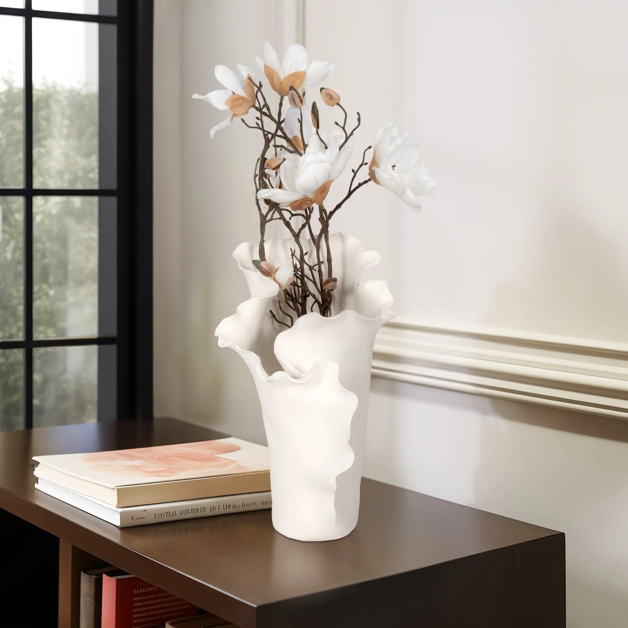 15x11" Handmade Flutter Vase, White - Image 11