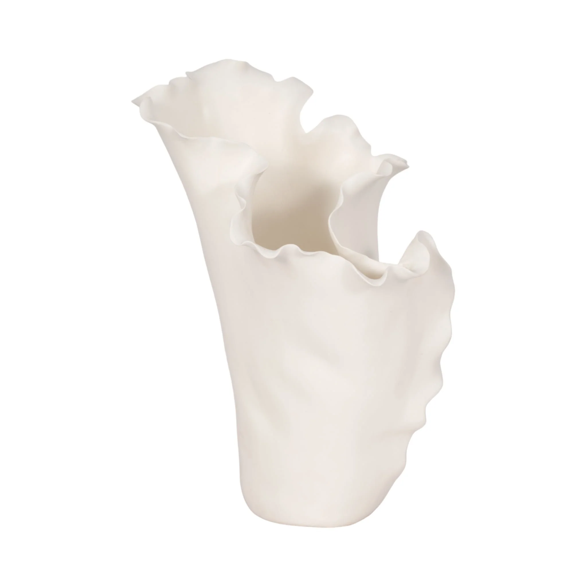 15x11" Handmade Flutter Vase, White - Image 3