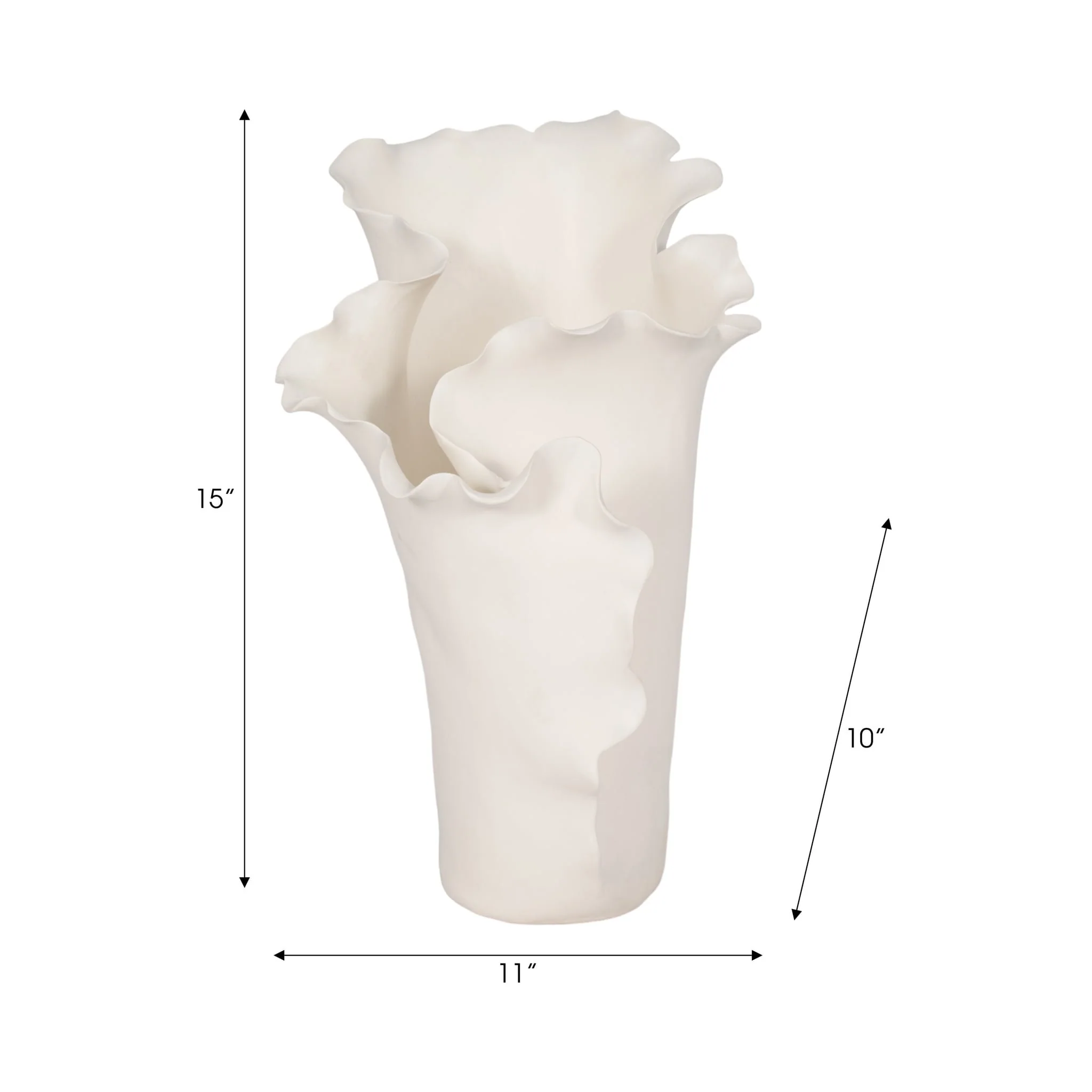 15x11" Handmade Flutter Vase, White - Image 9