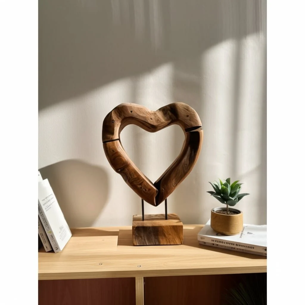 15x12" Teak Wood Open Heart Sculpture, Brown - Image 12