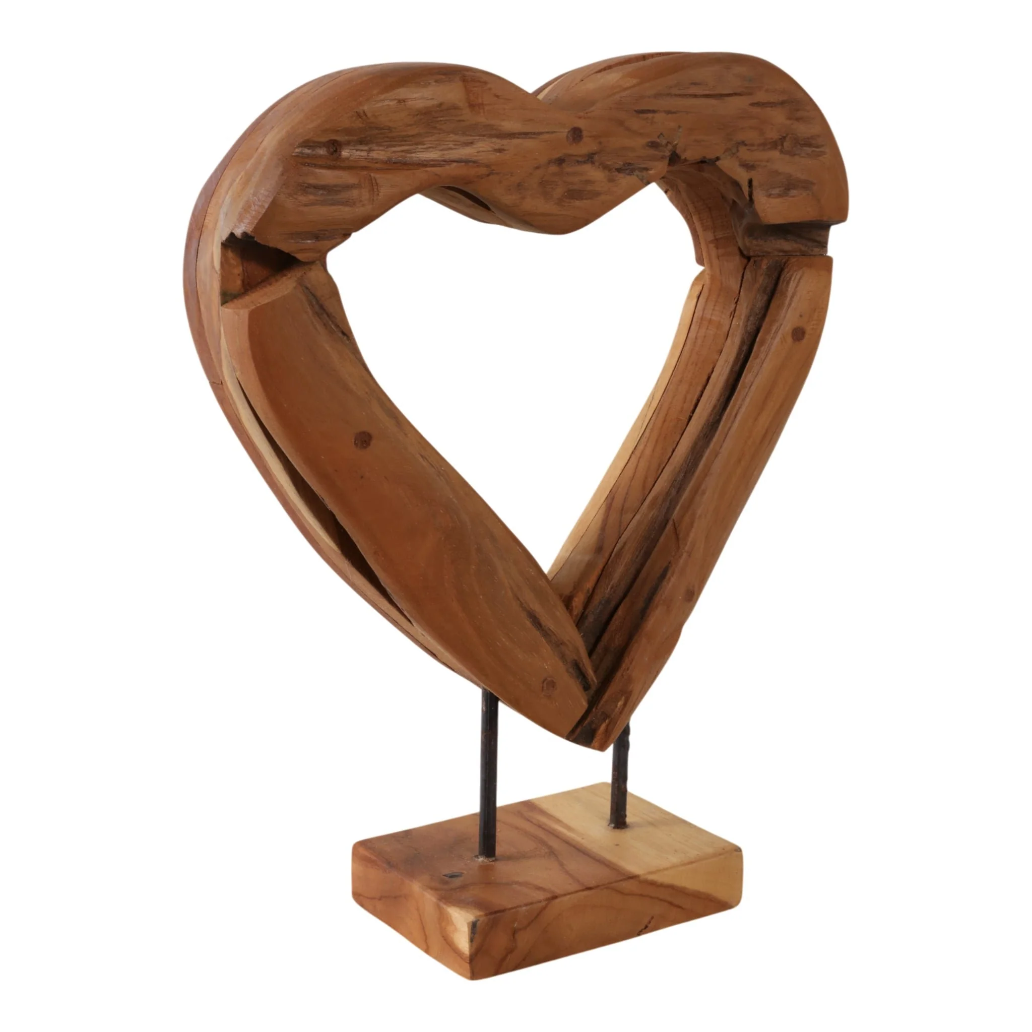 15x12" Teak Wood Open Heart Sculpture, Brown - Image 2