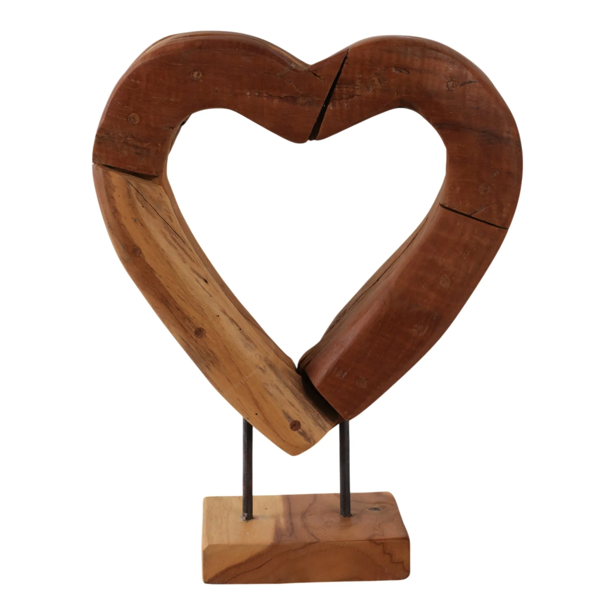 15x12" Teak Wood Open Heart Sculpture, Brown - Image 4