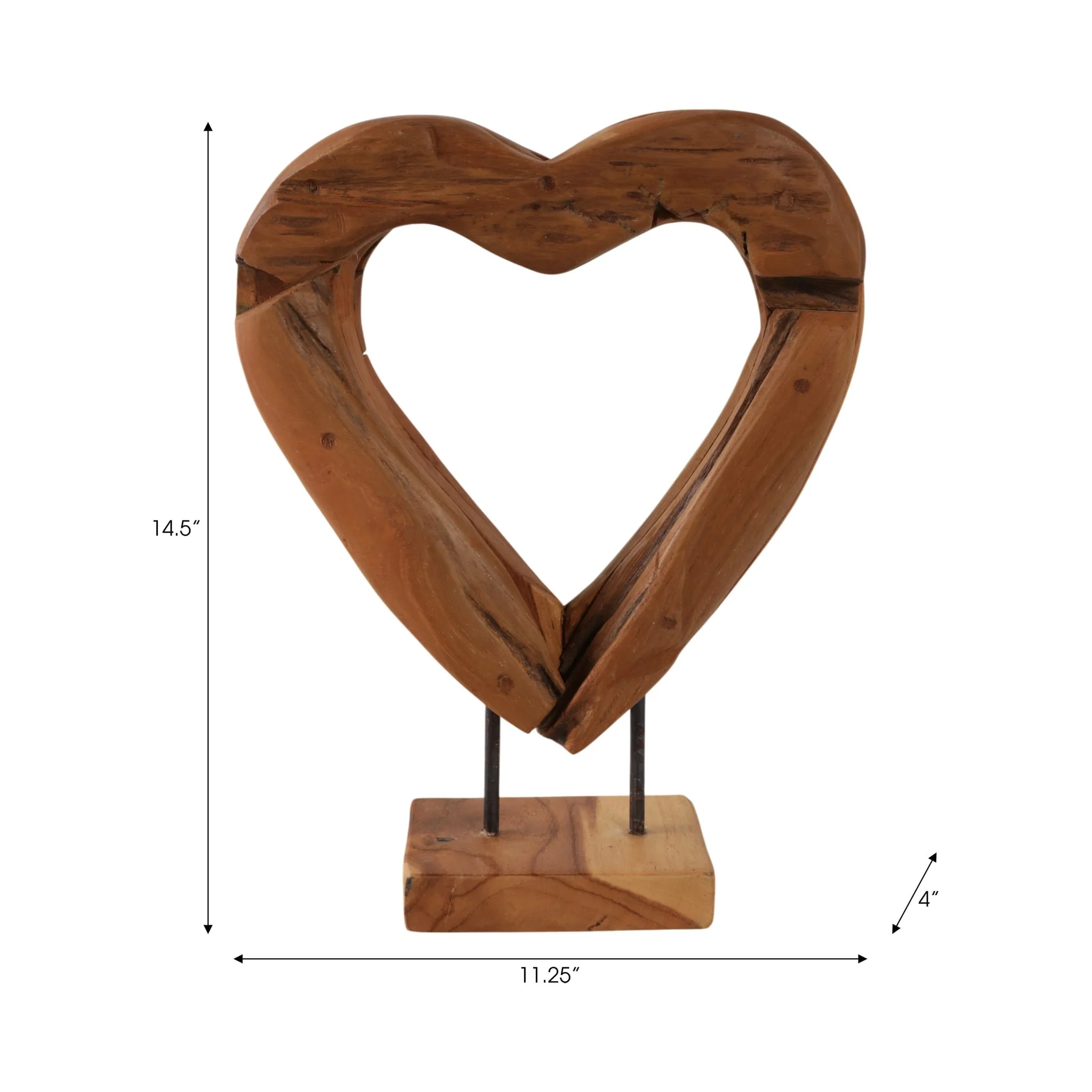15x12" Teak Wood Open Heart Sculpture, Brown - Image 8
