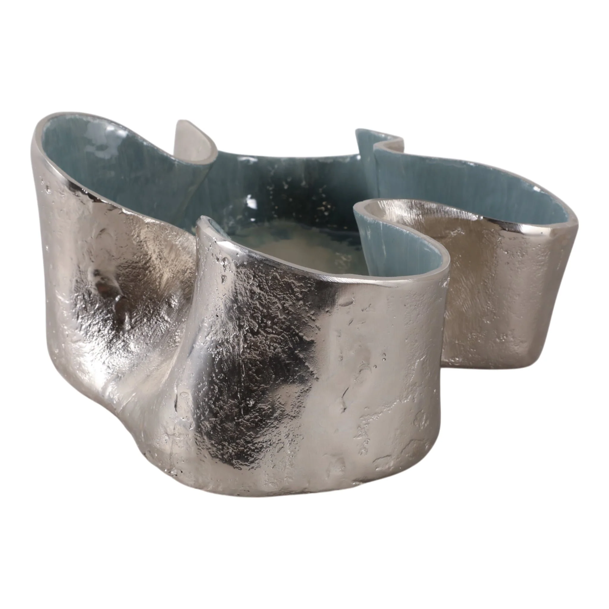15x12" Wavy Abstract Gold Metal Bowl, Blue Multi - Image 4