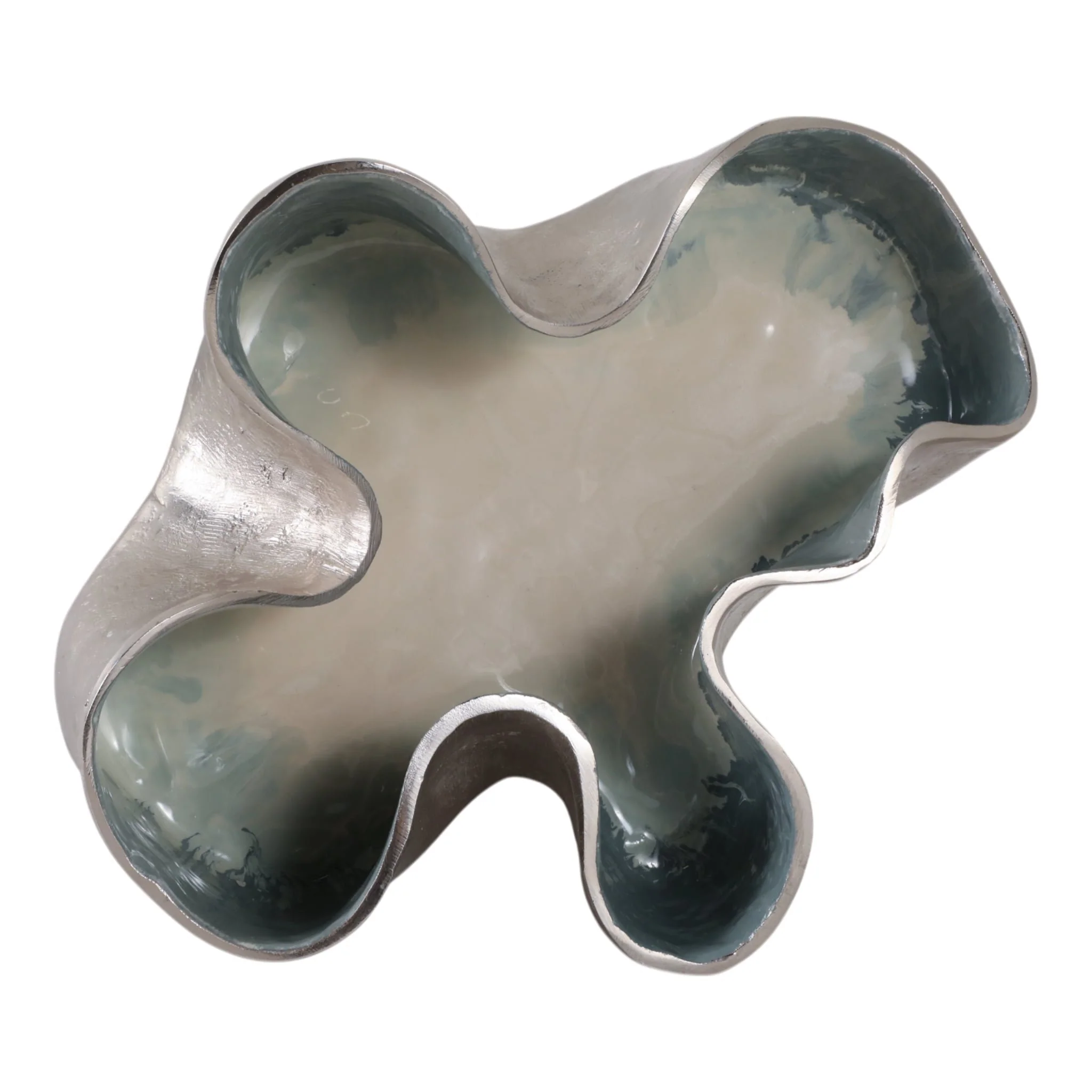 15x12" Wavy Abstract Gold Metal Bowl, Blue Multi - Image 6