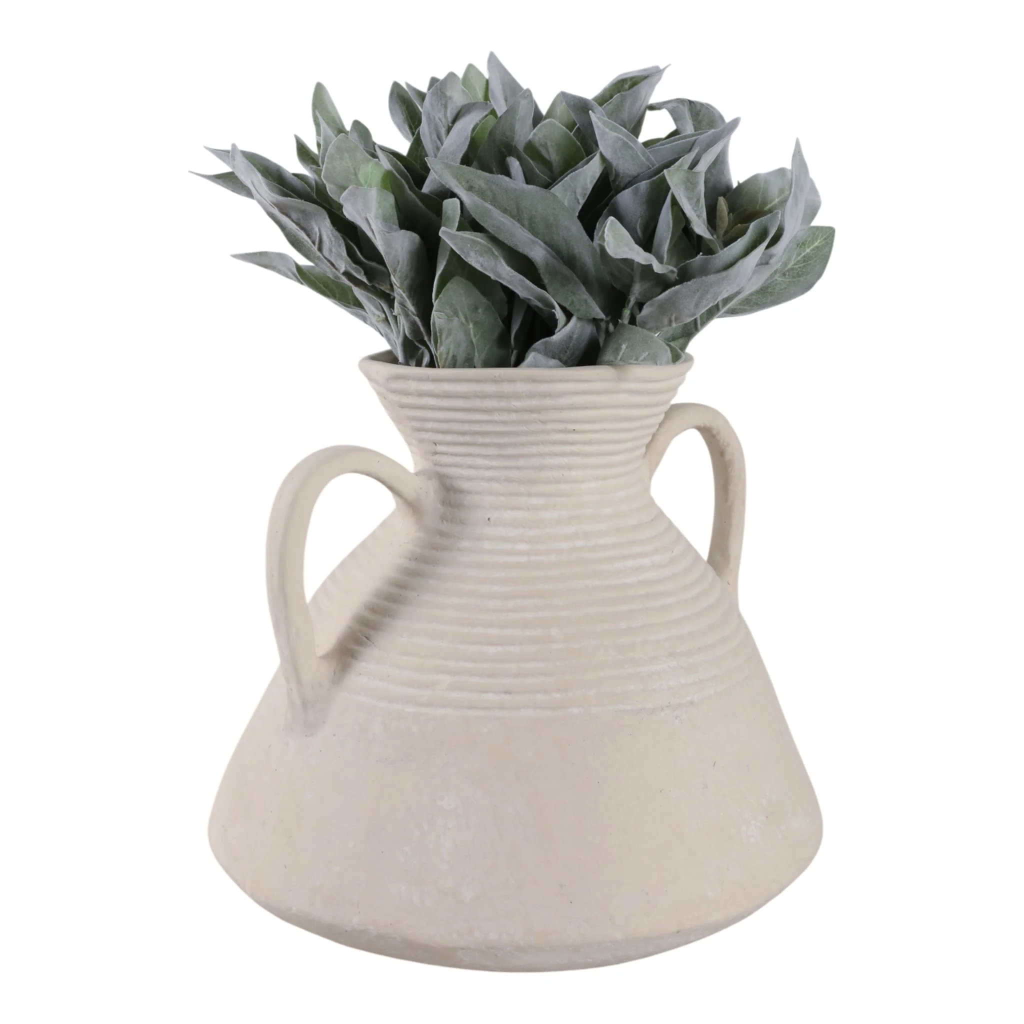 15x15" Wide Paper Mache Vase With Handles, White - Image 2