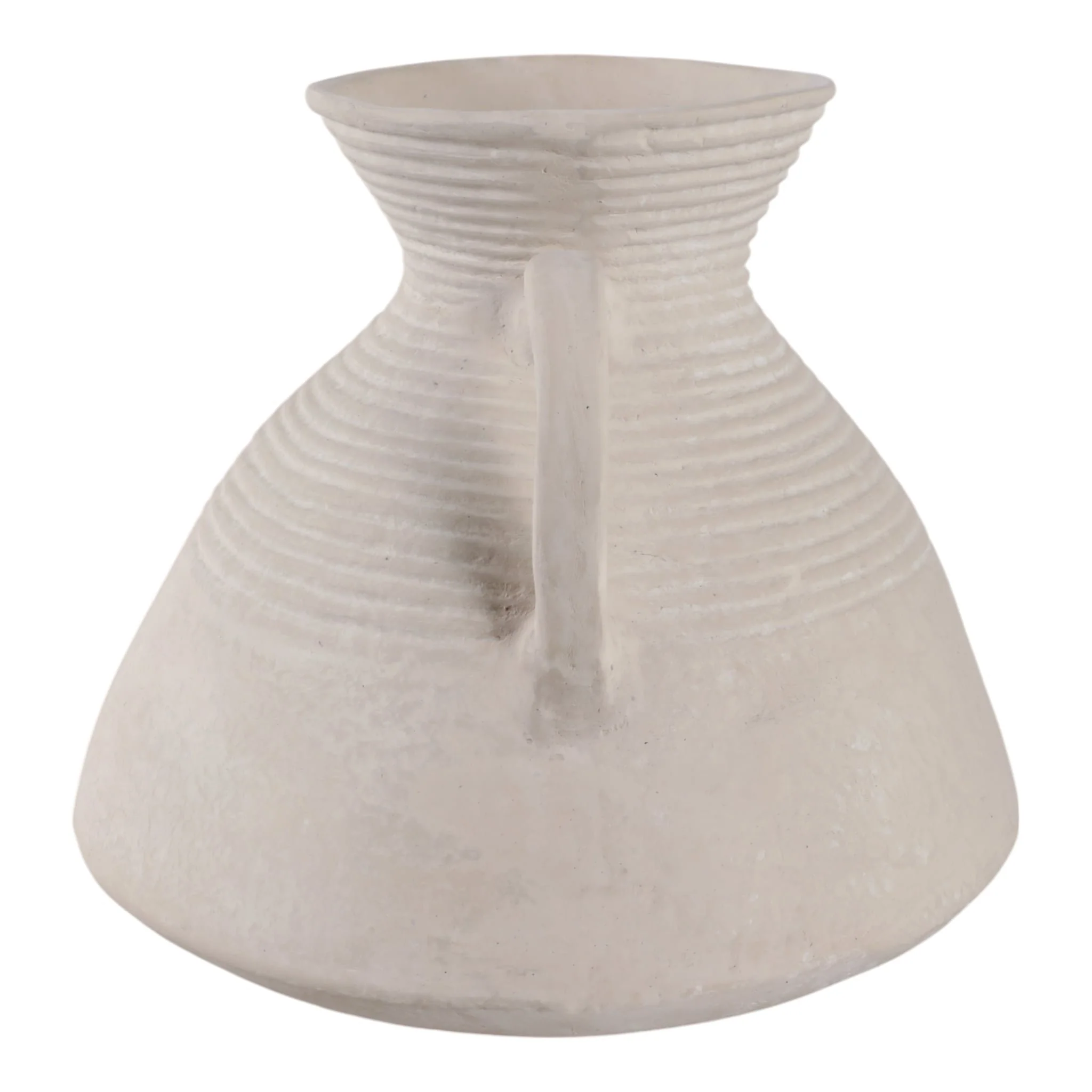 15x15" Wide Paper Mache Vase With Handles, White - Image 3